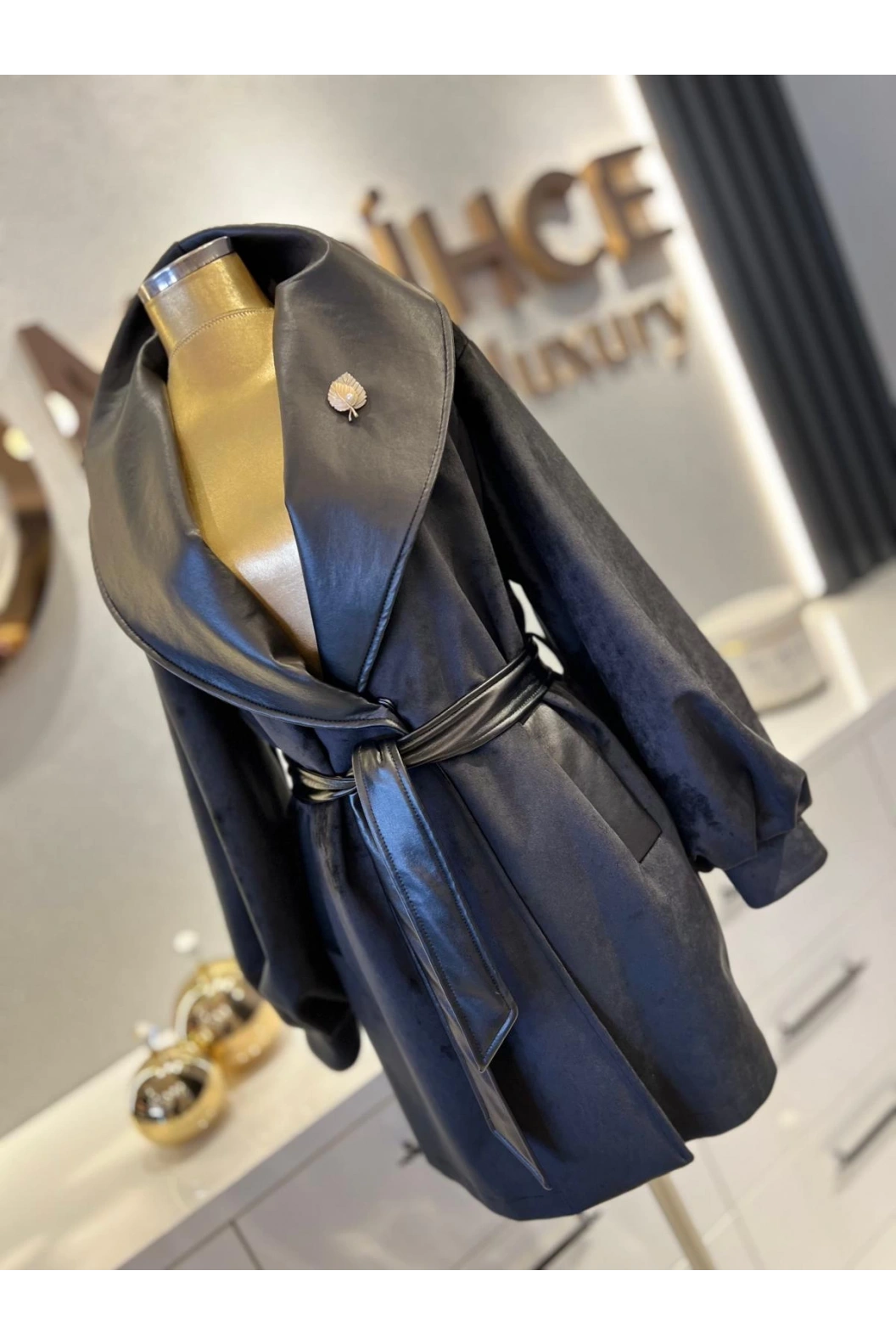 MATEKS-DERİ DETAYLI SÜET KABAN SİYAH