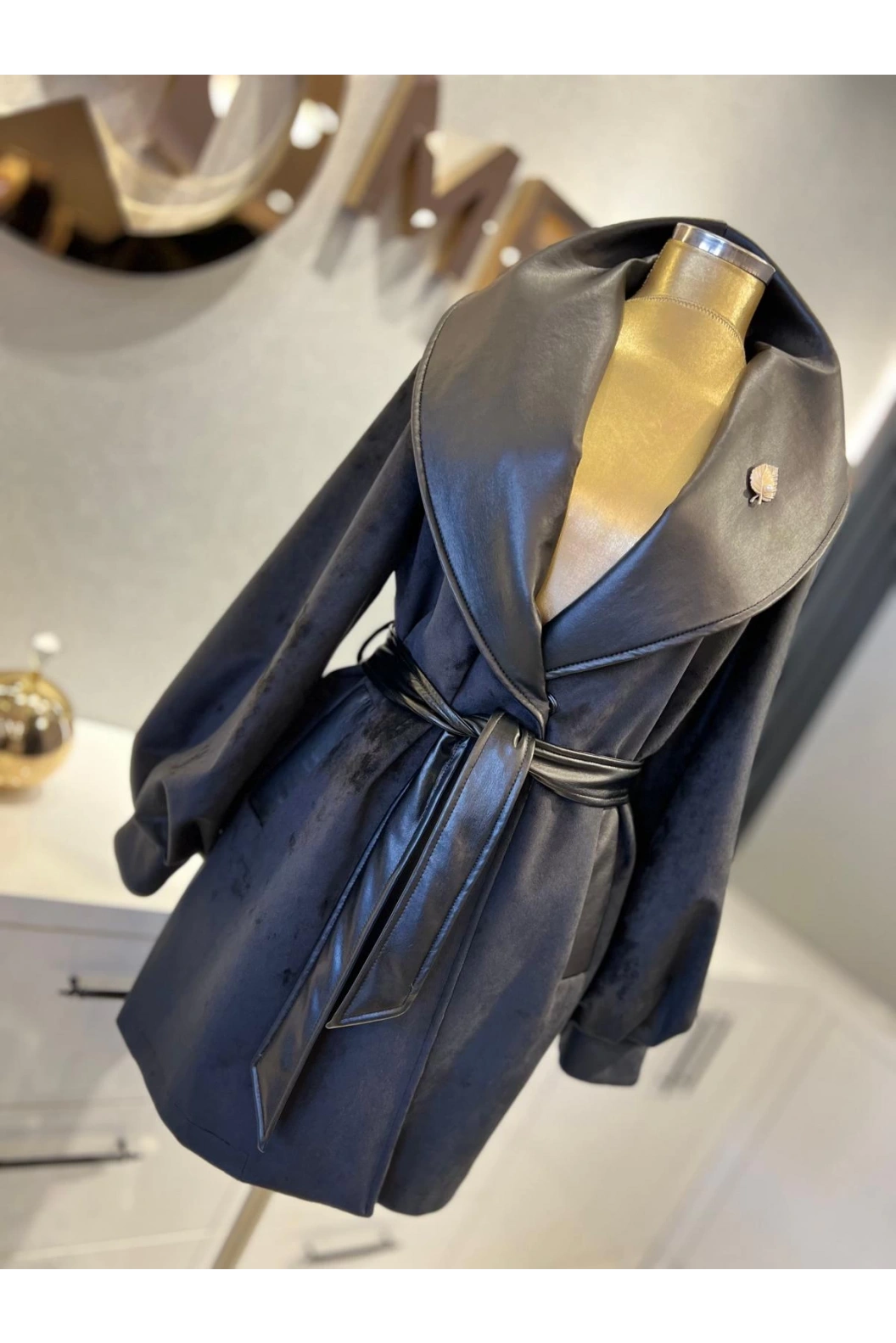 MATEKS-DERİ DETAYLI SÜET KABAN SİYAH