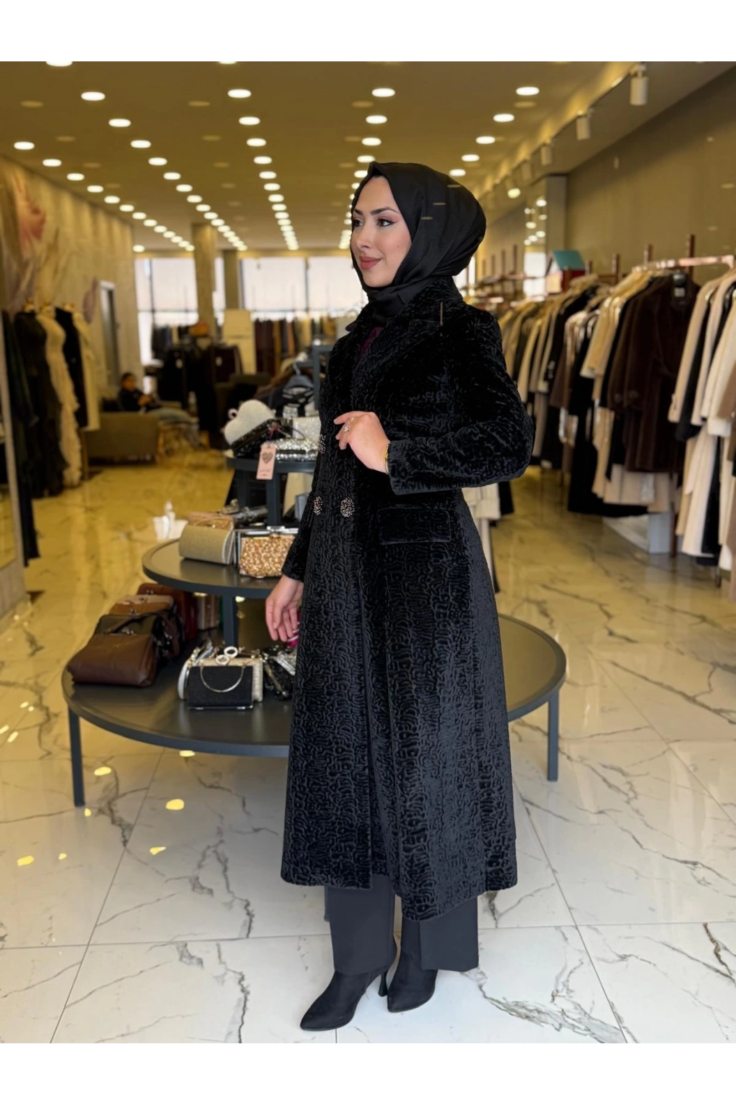 MATEKS-DESENLİ ANGORA ELBİSE SİYAH