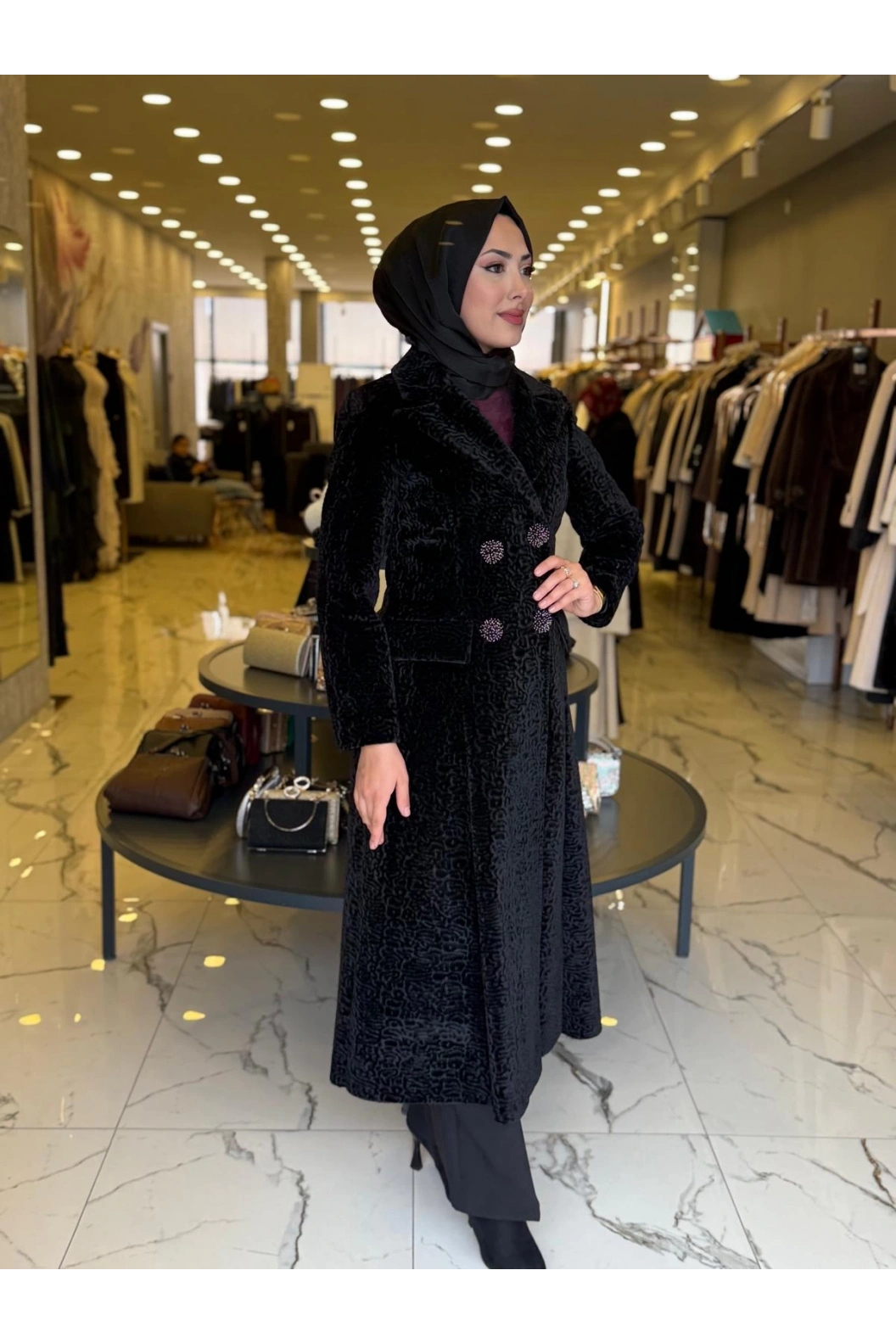 MATEKS-DESENLİ ANGORA ELBİSE SİYAH