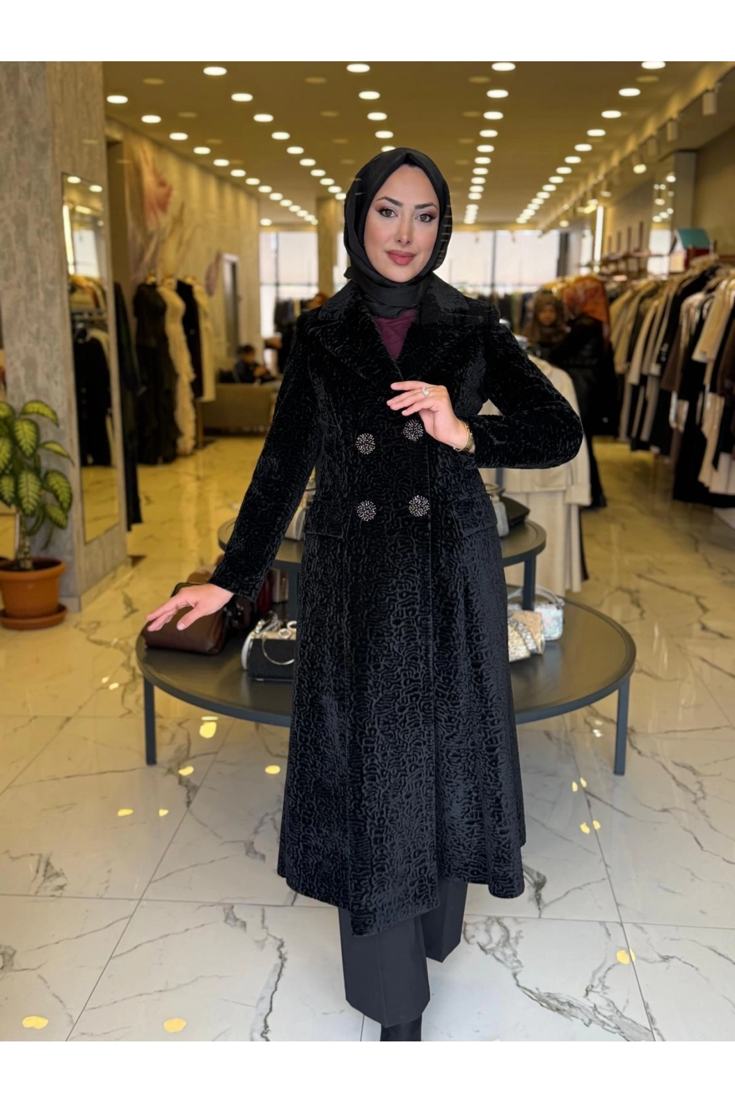 MATEKS-DESENLİ ANGORA ELBİSE SİYAH