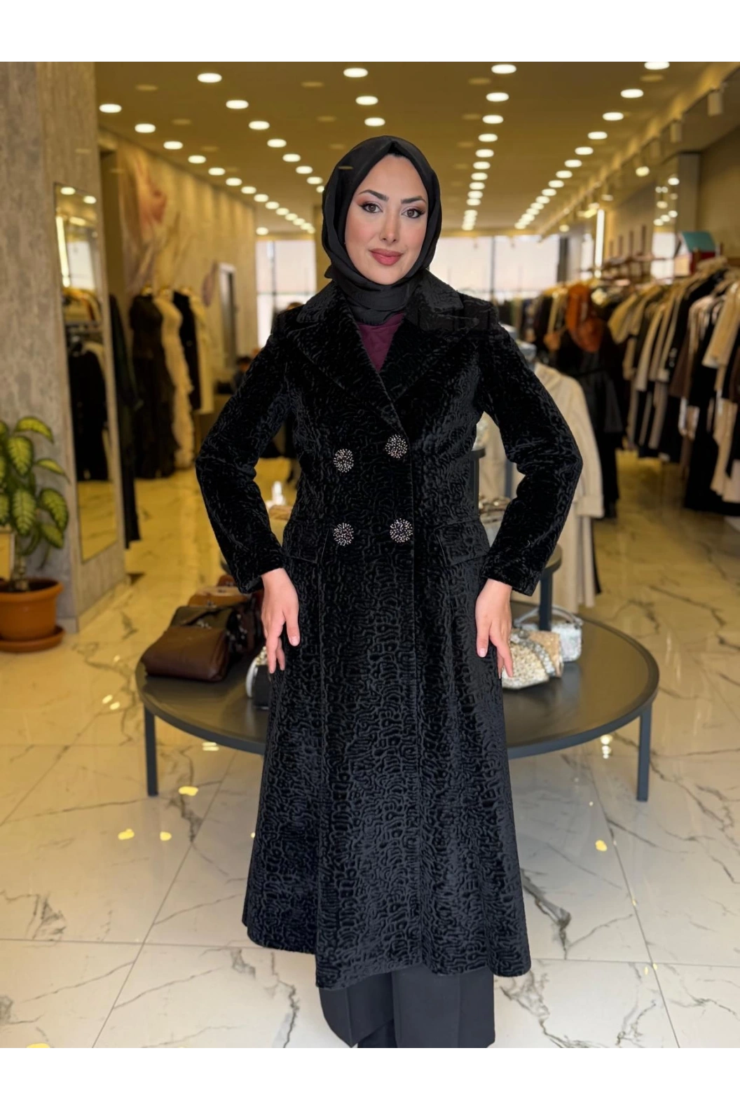 MATEKS-DESENLİ ANGORA ELBİSE SİYAH