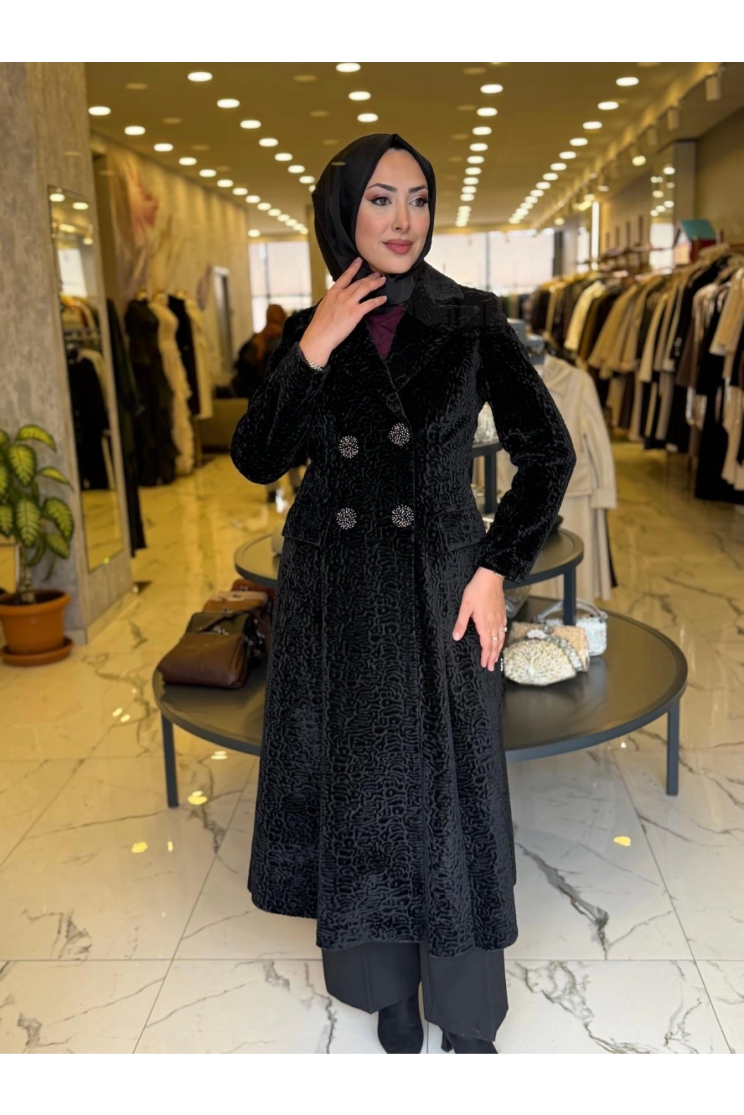 MATEKS-DESENLİ ANGORA ELBİSE SİYAH