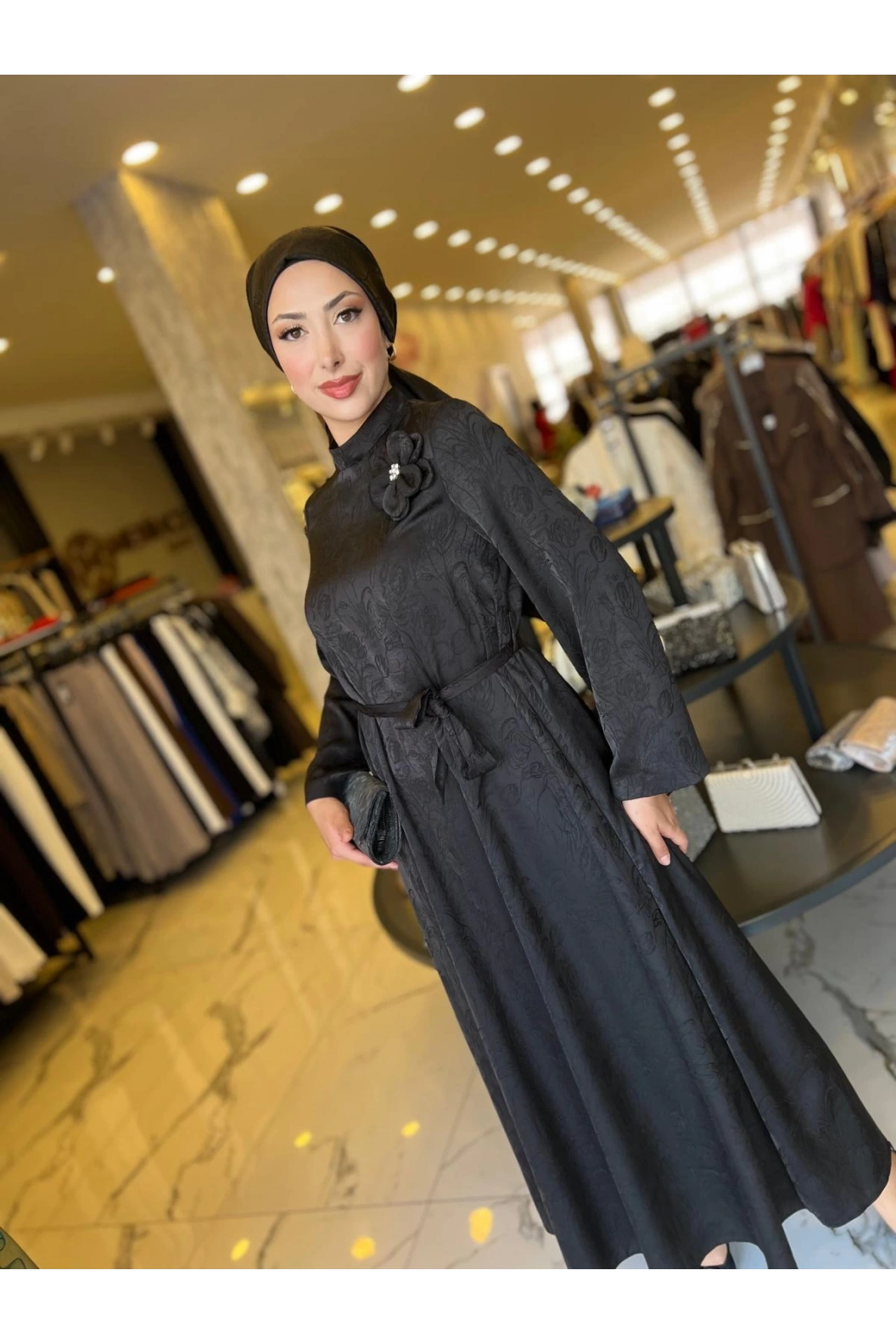 MATEKS-JAKRLI ELBİSE SİYAH