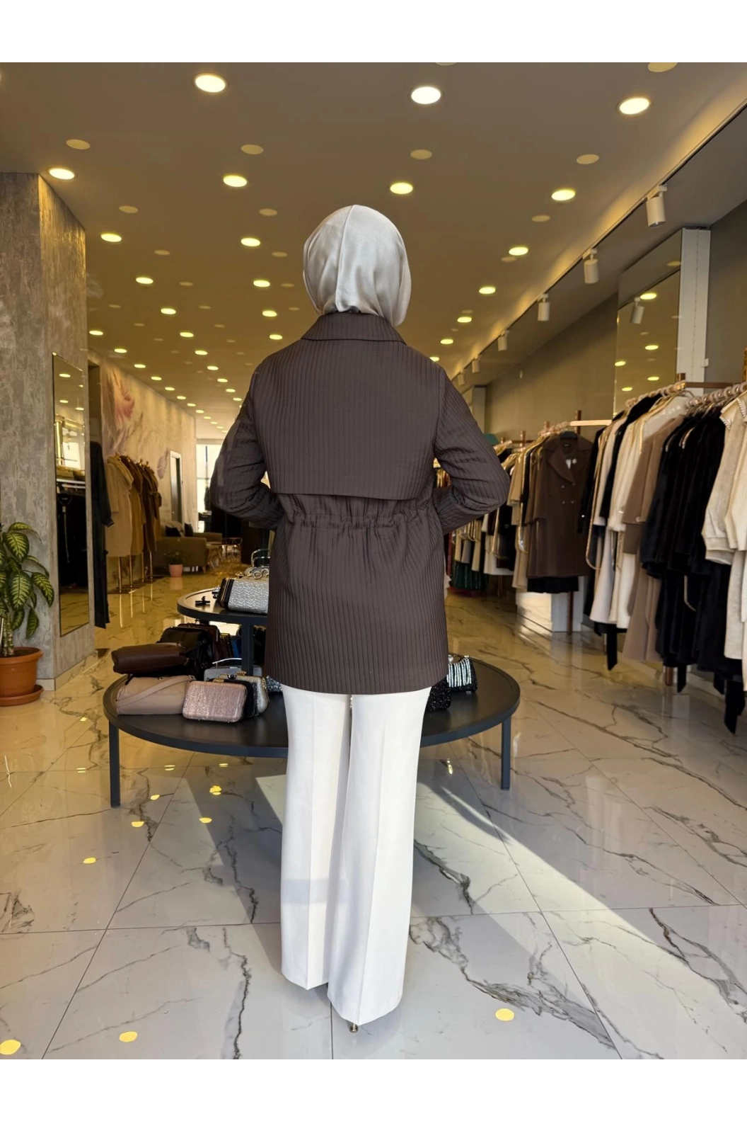 MATEKS-KENDİNDEN ÇİZGİLİ TRENÇ KAHVE