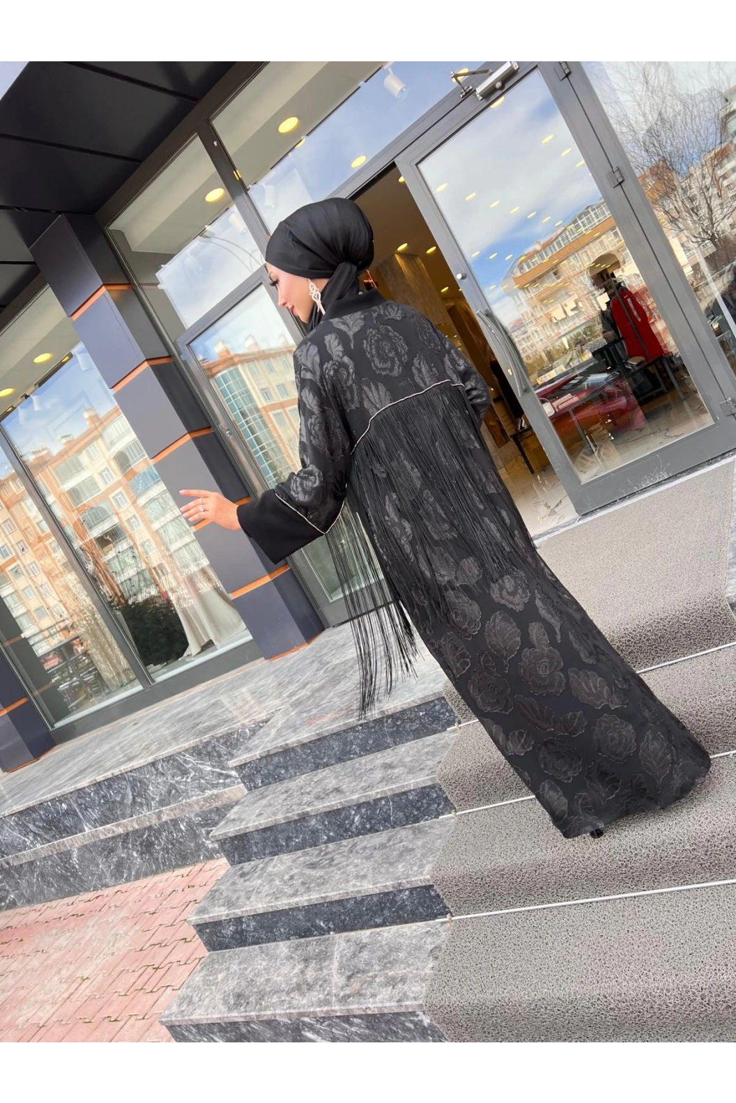 MATEKS-KOLLARI TAŞLI ABAYA SİYAH