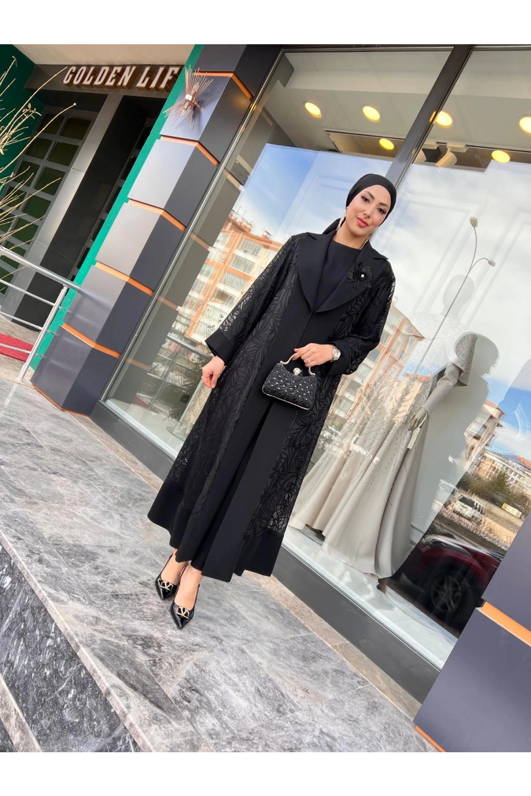 MATEKS-KREP KUMAŞ ABAYA SİYAH