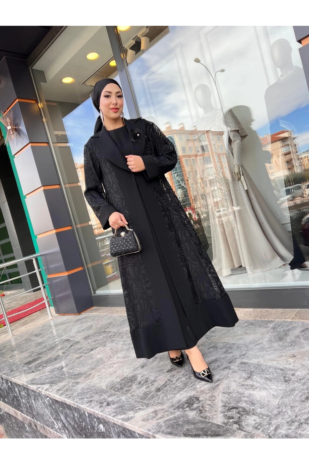 MATEKS-KREP KUMAŞ ABAYA SİYAH