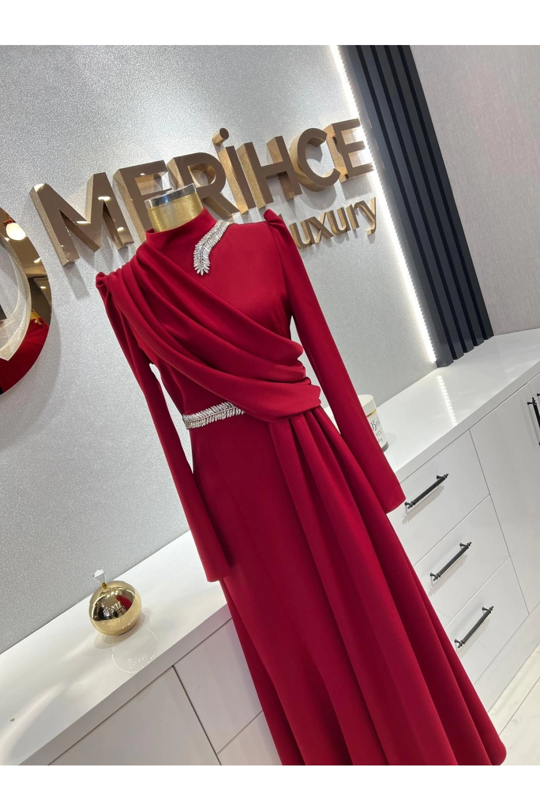 MATEKS-KREP SATEN BALIK ELBİSE KIRMIZI