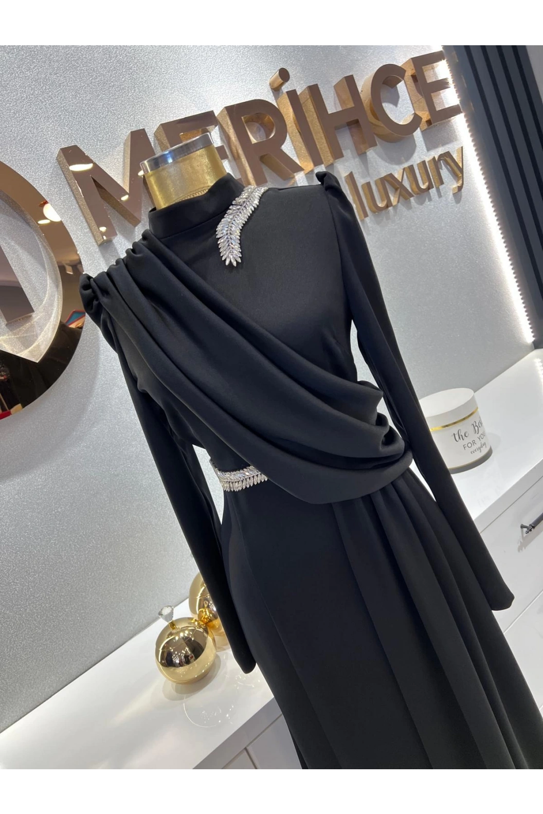 MATEKS-KREP SATEN BALIK ELBİSE SİYAH