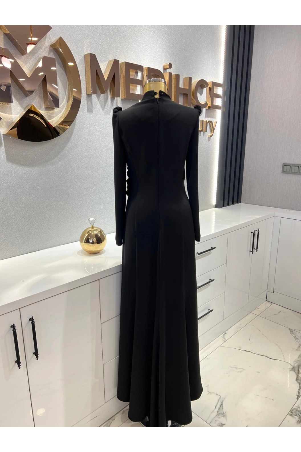 MATEKS-KREP SATEN BALIK ELBİSE SİYAH