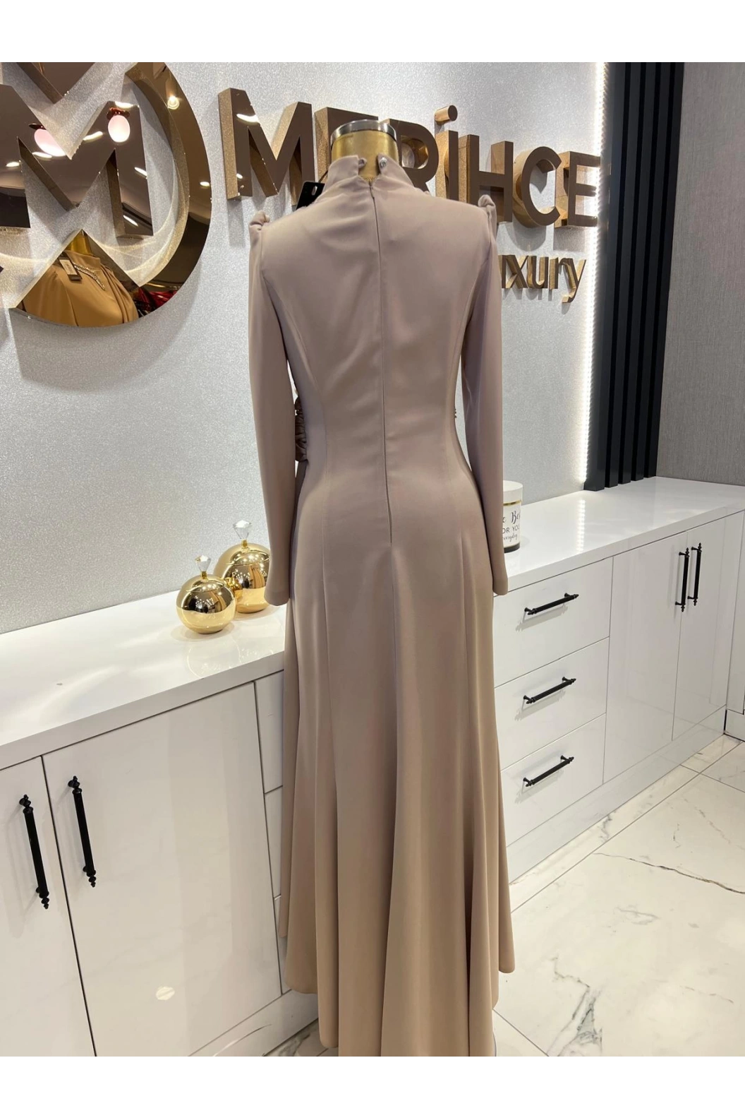 MATEKS-KREP SATEN BALIK ELBİSE VİZON