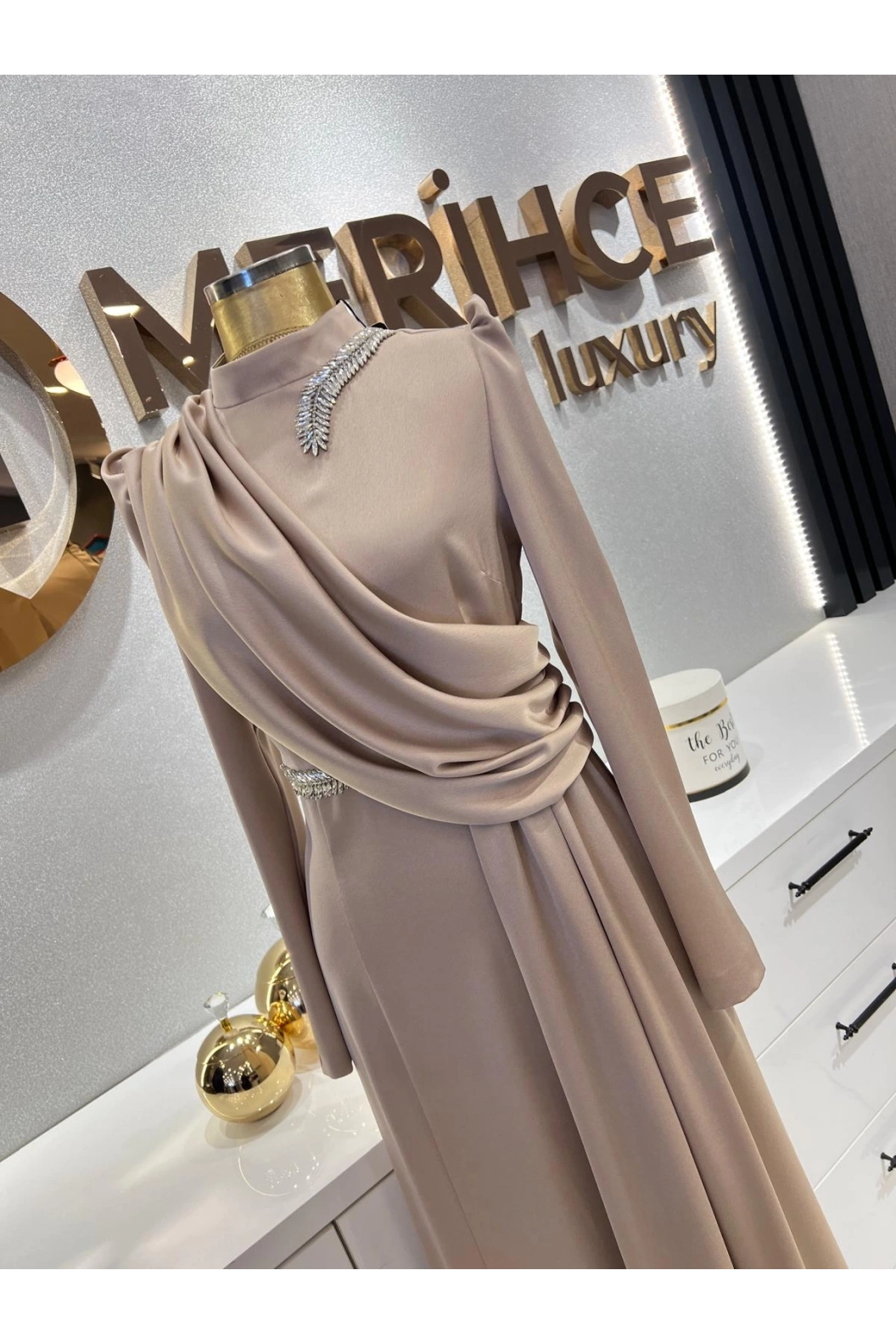 MATEKS-KREP SATEN BALIK ELBİSE VİZON