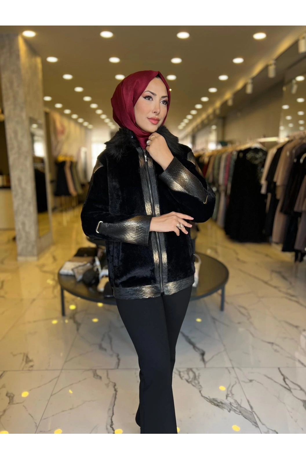 MATEKS-KÜRKLÜ KISA KABAN SİYAH