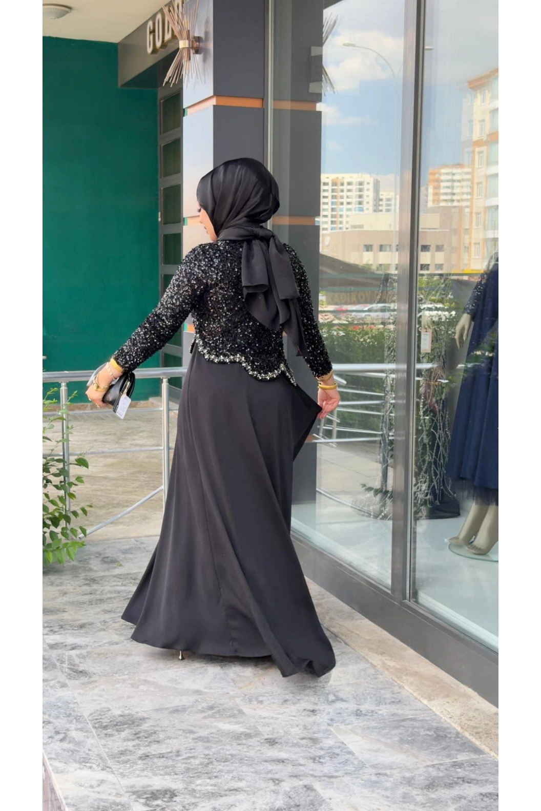 MATEKS-PAYETLİ ELBİSE SİYAH