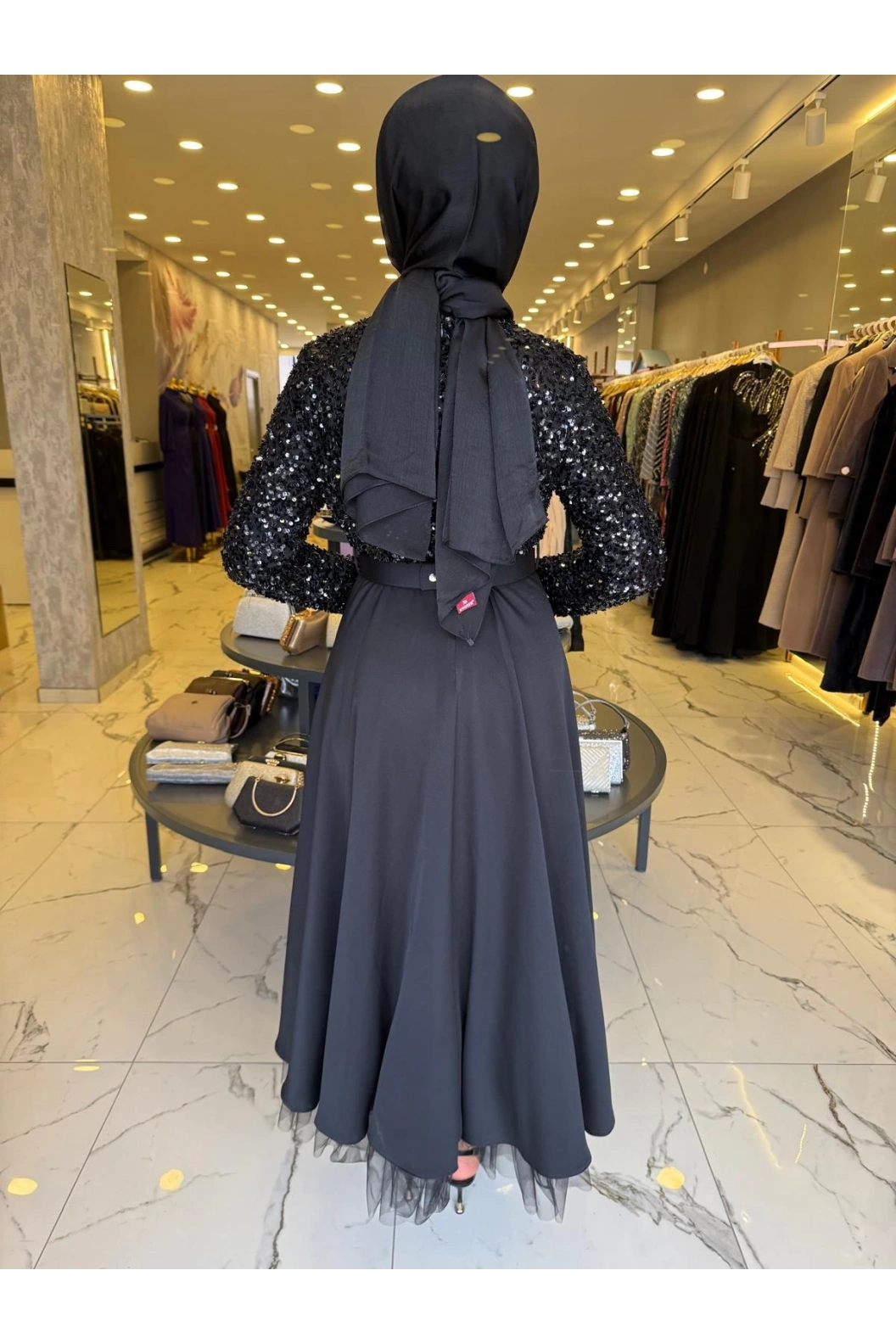 MATEKS-PUL PAYETLİ ELBİSE SİYAH