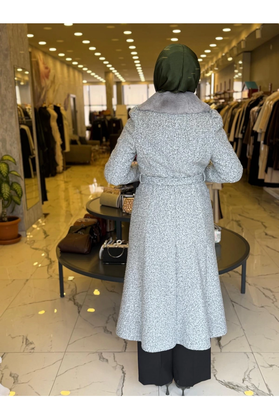 MATEKS-YAKASI KÜRKLÜ TEDDY KABAN GRİ