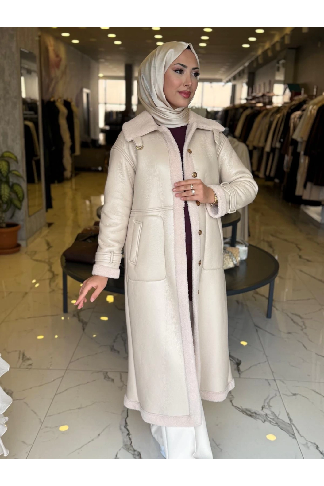 MATEKS-YIRTMAÇLI DERİ KABAN BEJ