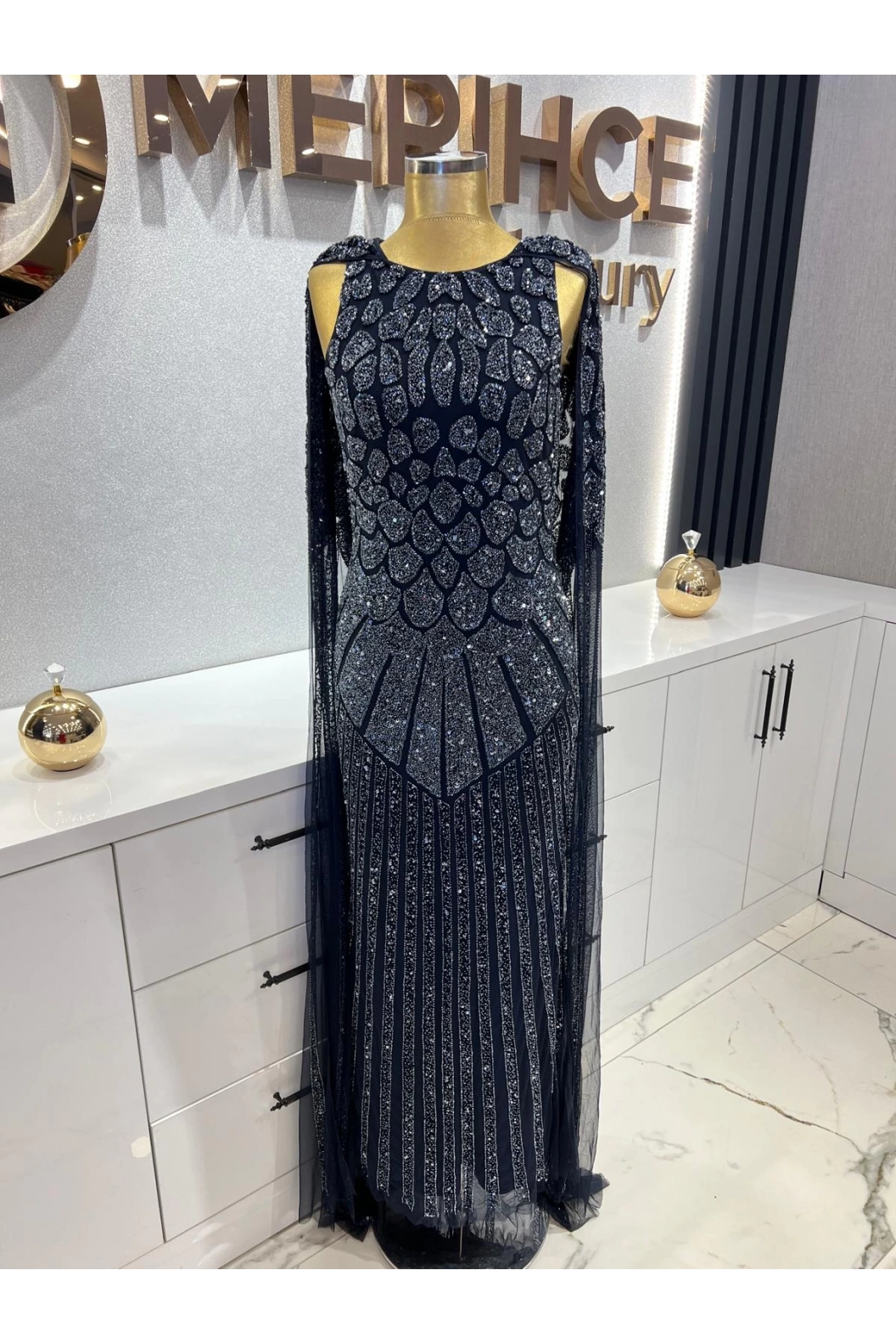 MAXWELA-PELERİNLİ İTHAL ELBİSE LACİVERT