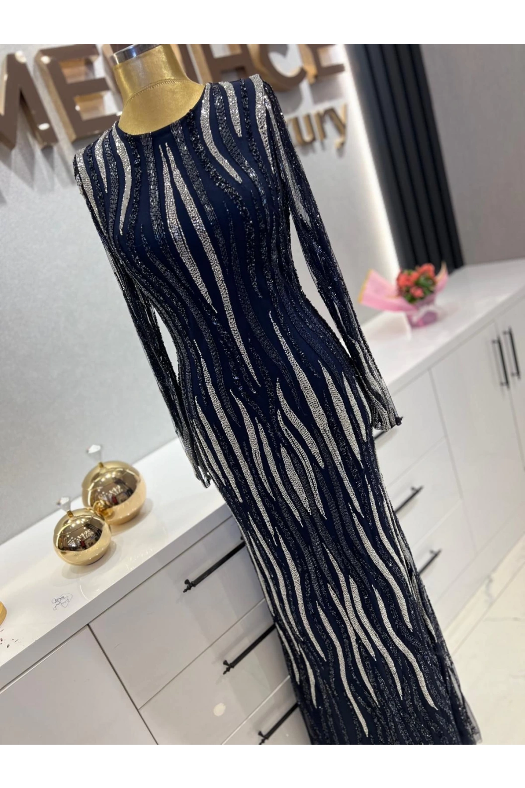 MAXWELA-ZEBRA DESEN İTHAL ABİYE LACİVERT