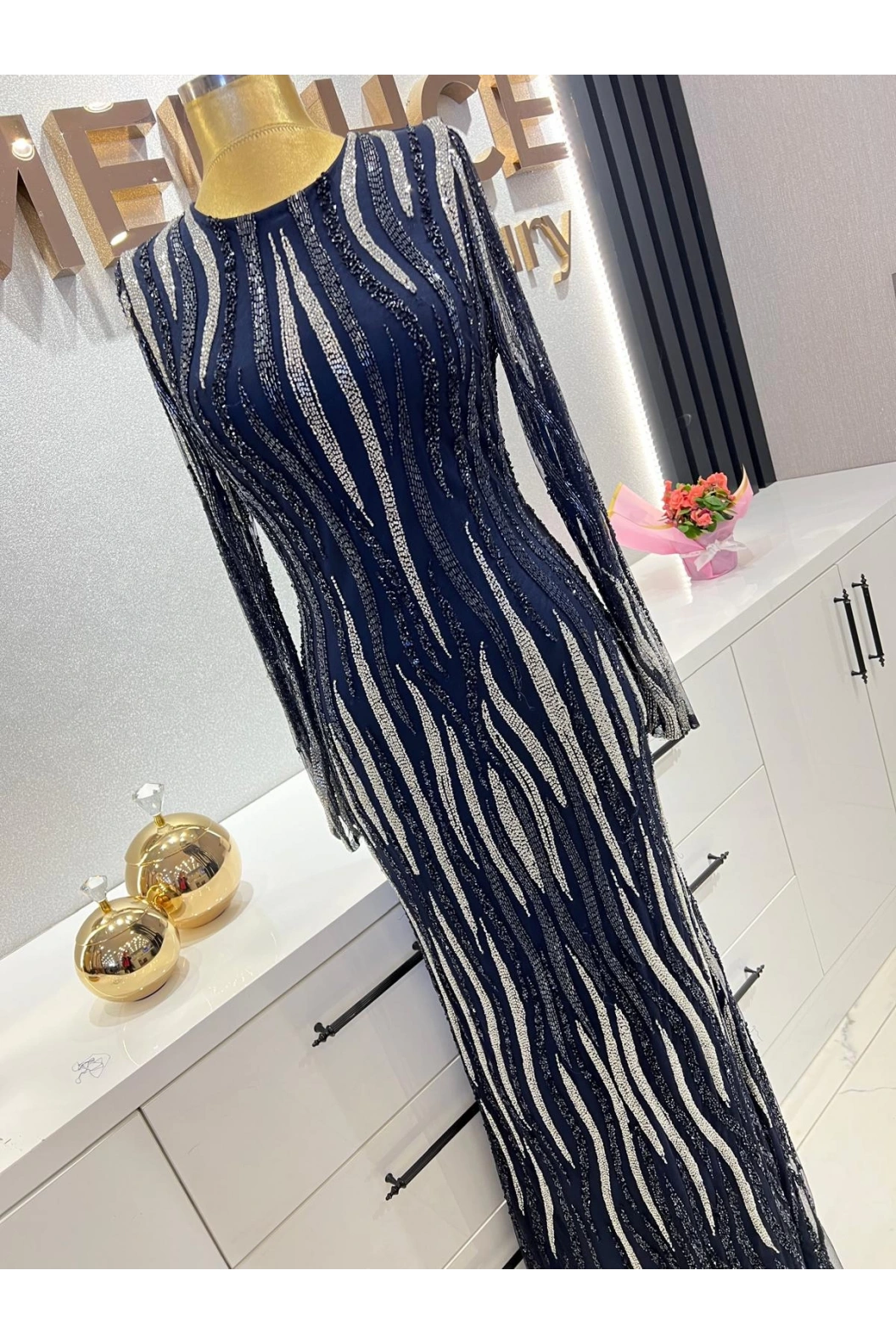 MAXWELA-ZEBRA DESEN İTHAL ABİYE LACİVERT