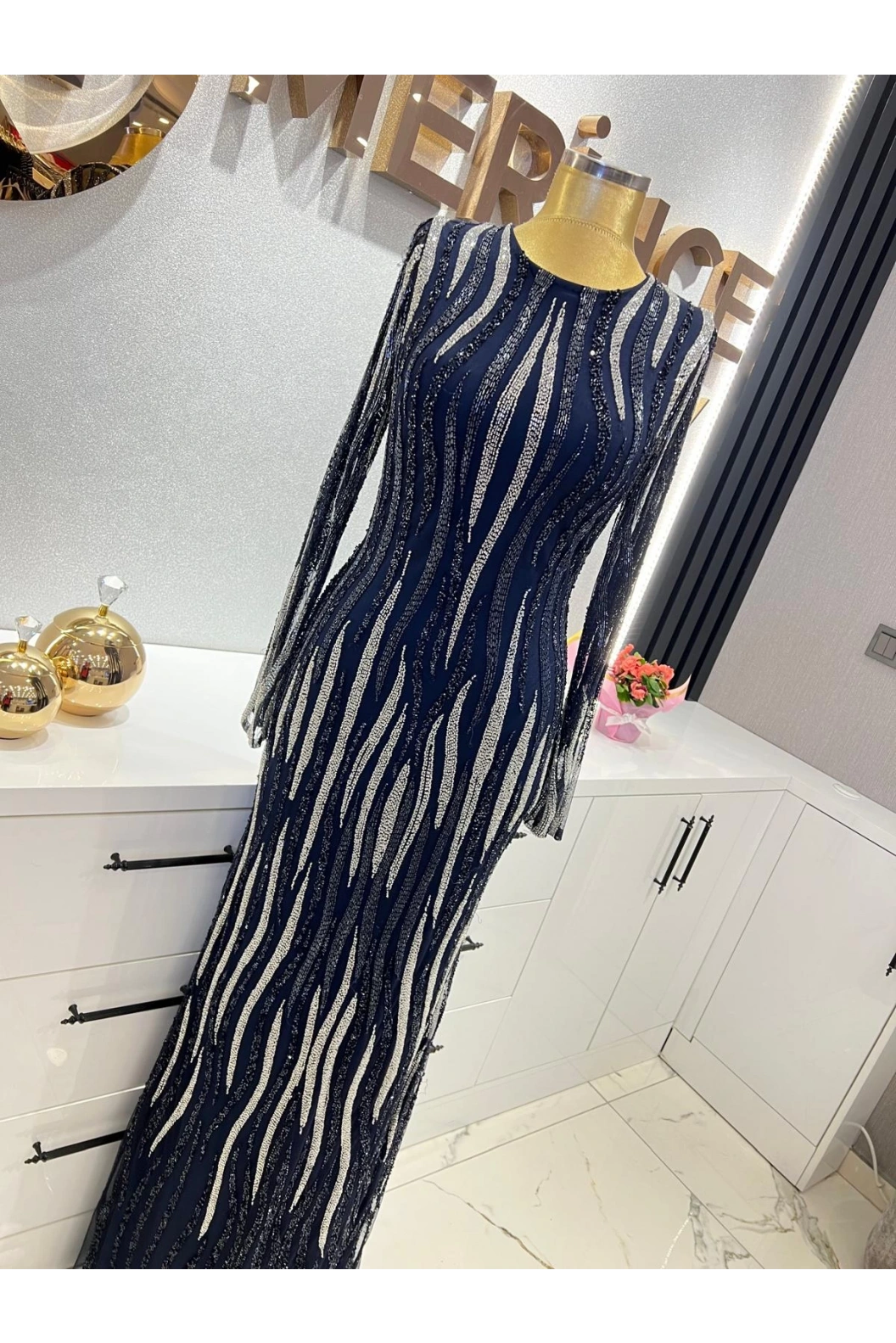 MAXWELA-ZEBRA DESEN İTHAL ABİYE LACİVERT