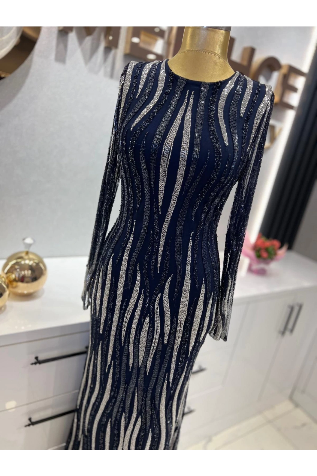 MAXWELA-ZEBRA DESEN İTHAL ABİYE LACİVERT