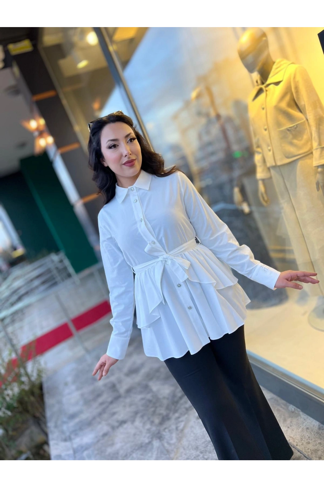 MY312-ARKASI DANTELLİ TUNİK EKRU