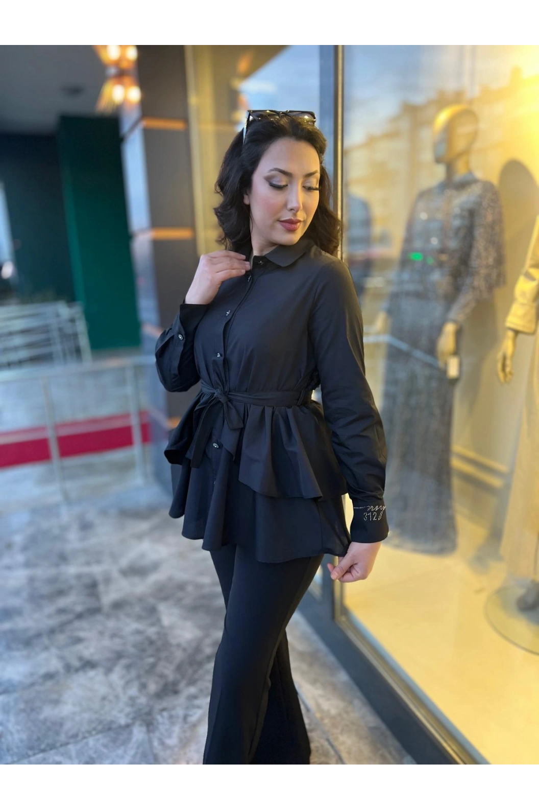 MY312-ARKASI DANTELLİ TUNİK SİYAH