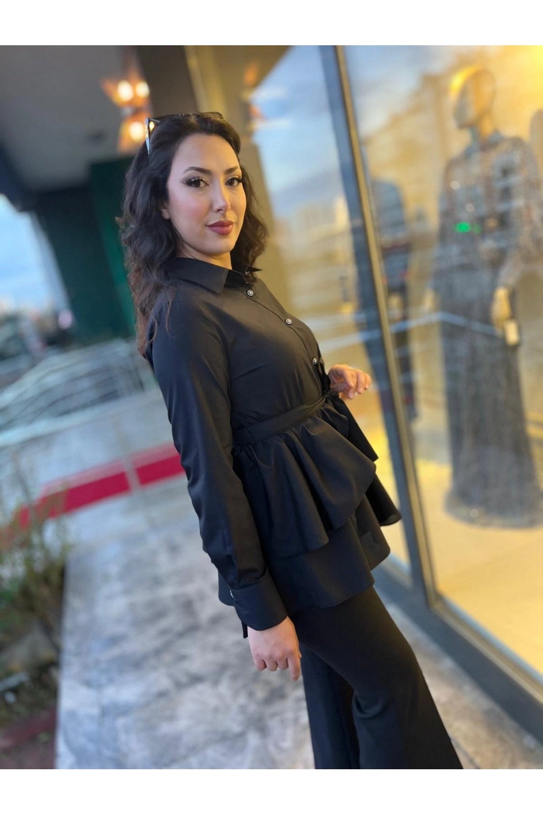 MY312-ARKASI DANTELLİ TUNİK SİYAH