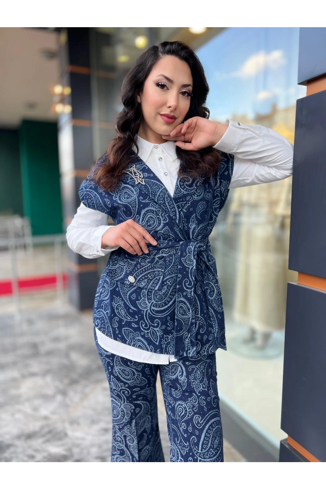 MY312-ARKASI TAŞLI DENİM YELEK LACİVERT