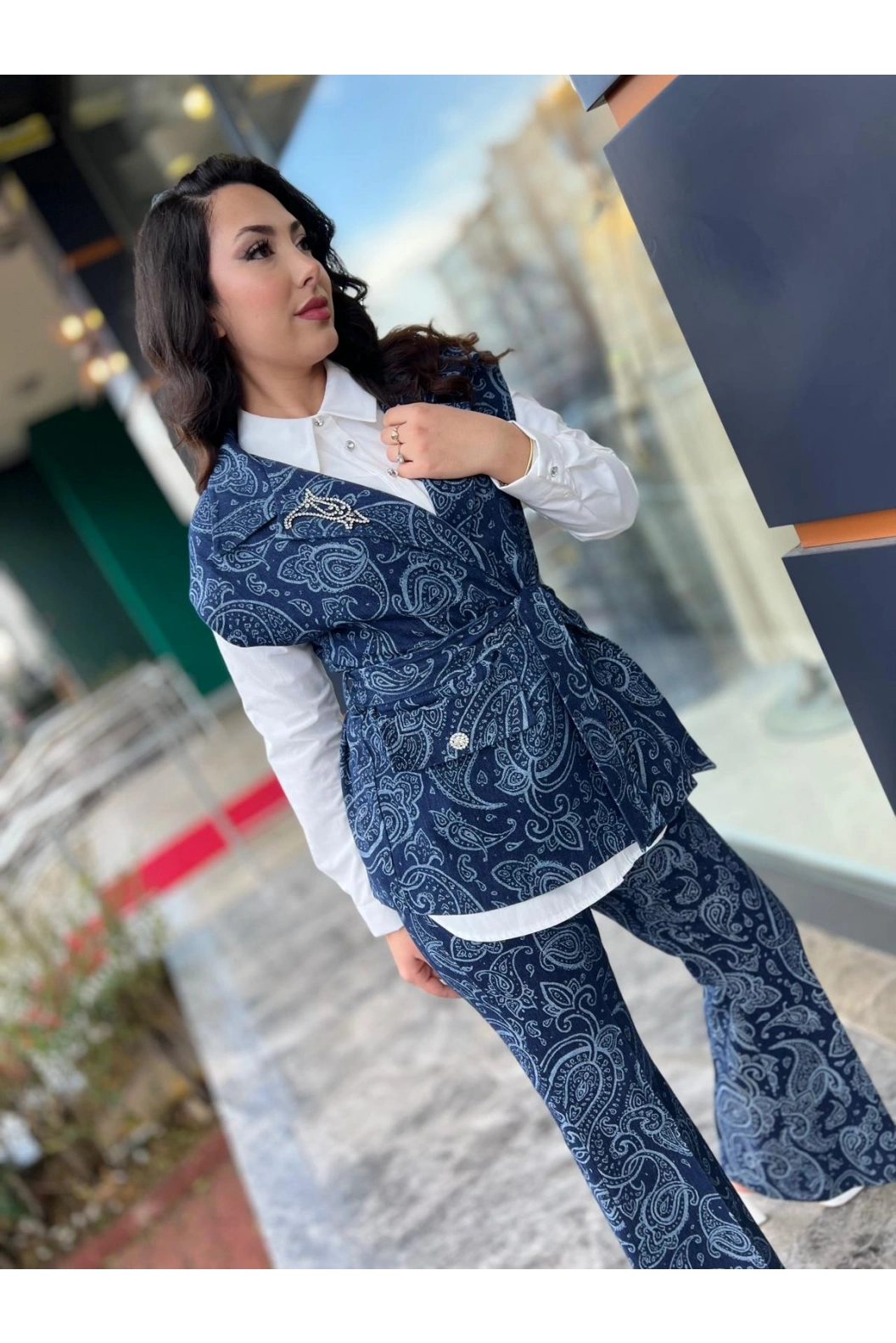 MY312-ARKASI TAŞLI DENİM YELEK LACİVERT