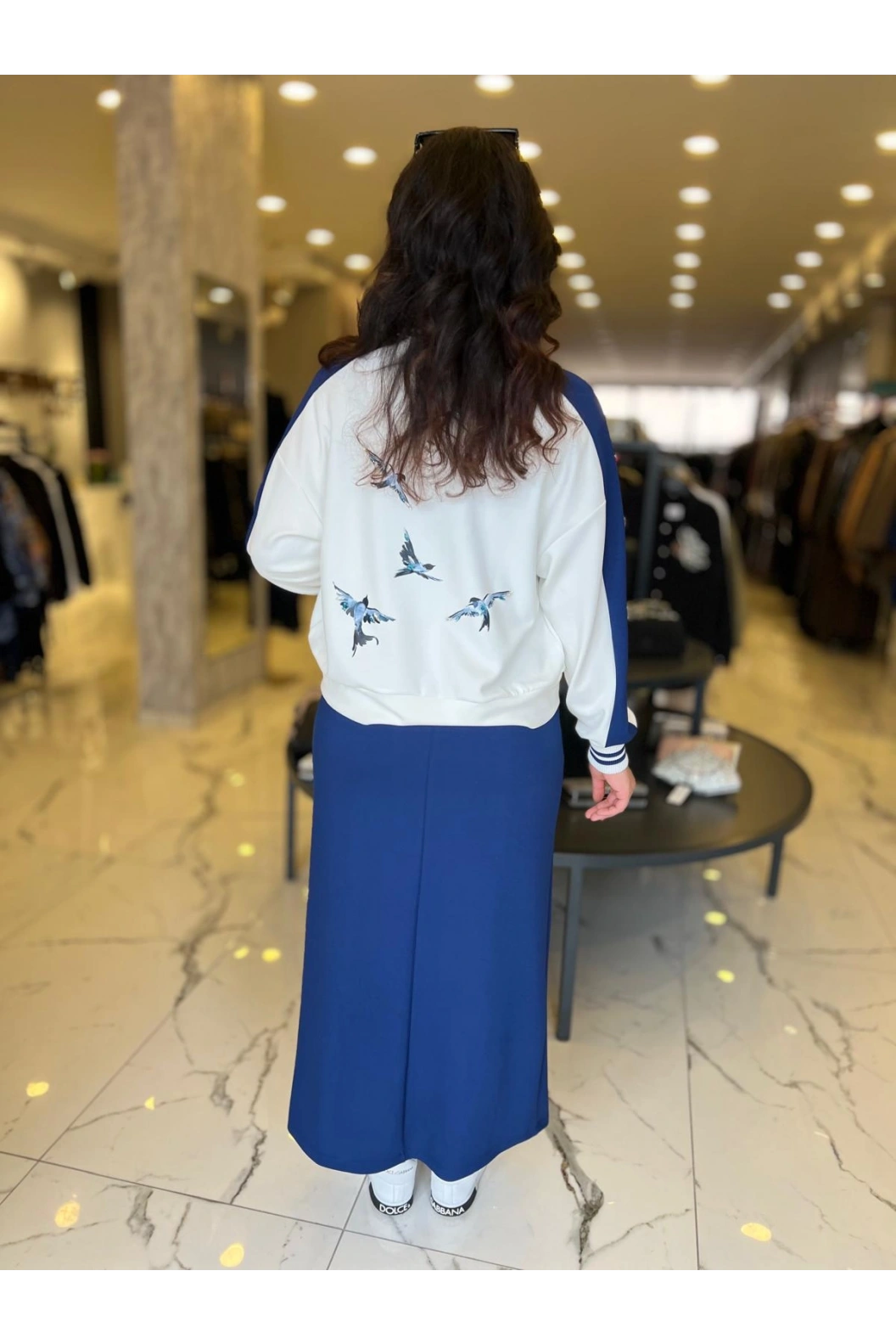 MY312-BASKI RİBANALI ELBİSE TAKIM LACİVERT