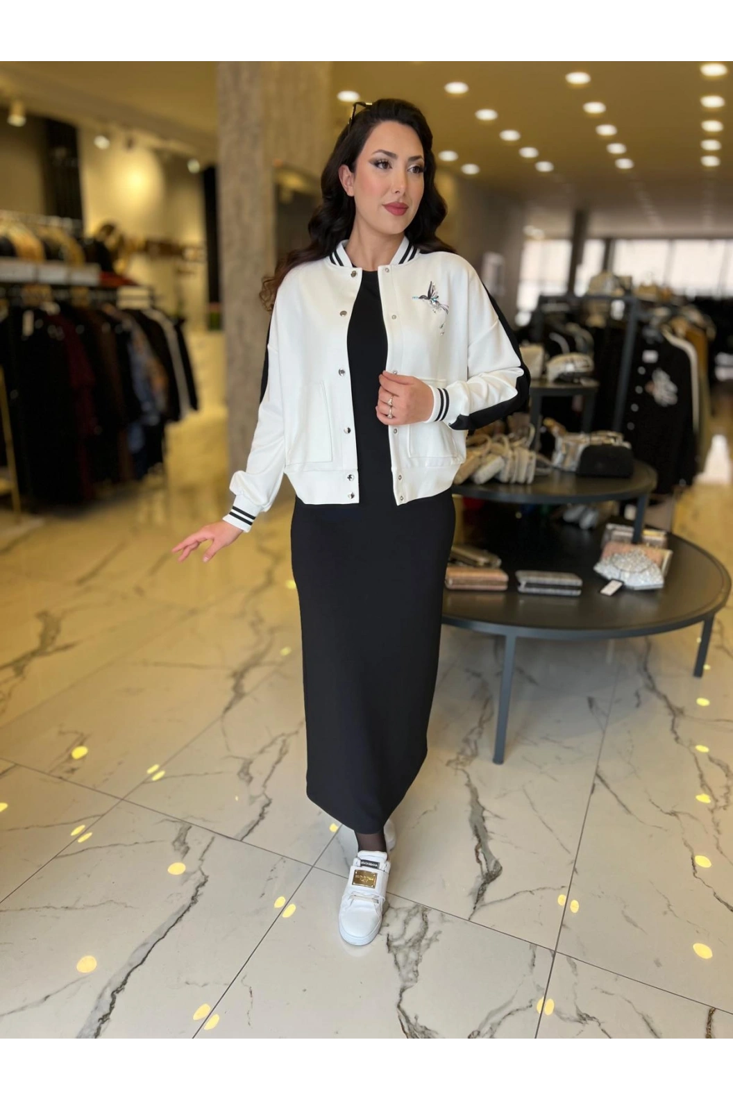 MY312-BASKI RİBANALI ELBİSE TAKIM SİYAH