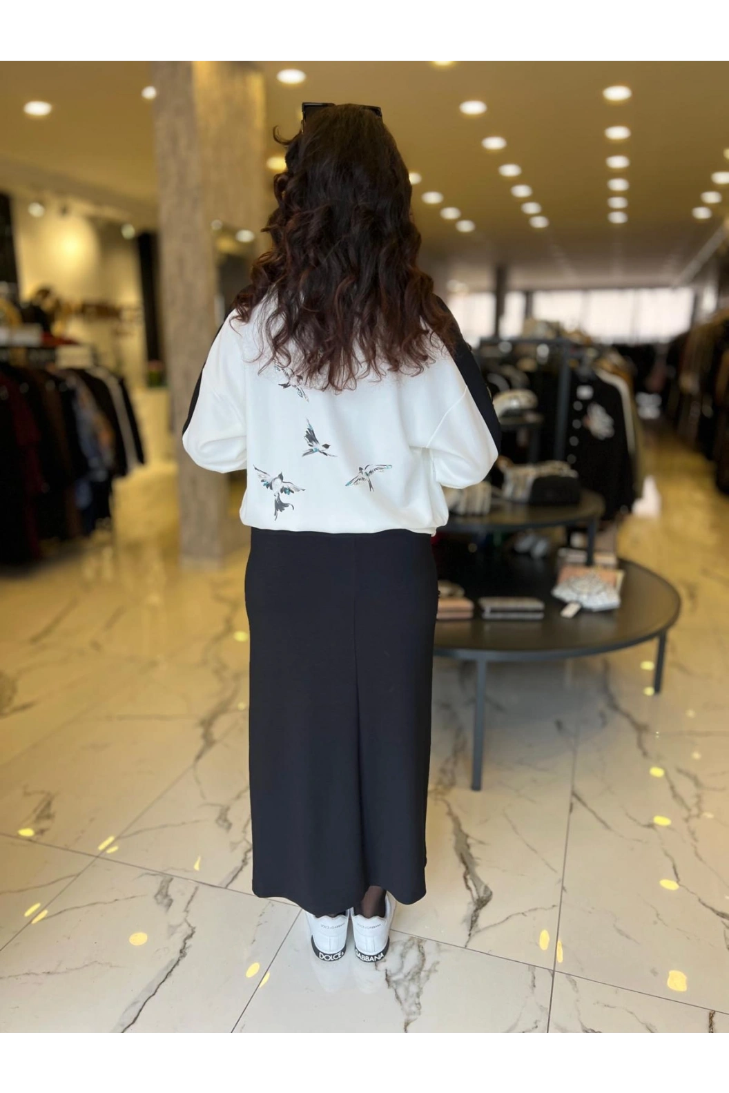 MY312-BASKI RİBANALI ELBİSE TAKIM SİYAH