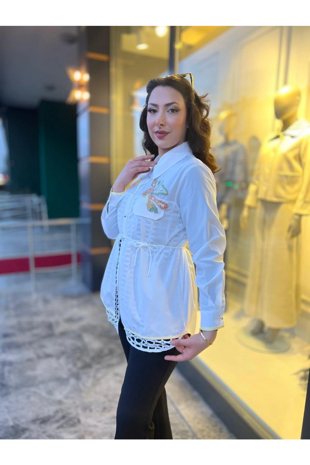 MY312-CEBİ TAŞLI FİLELİ GÖMLEK BEYAZ