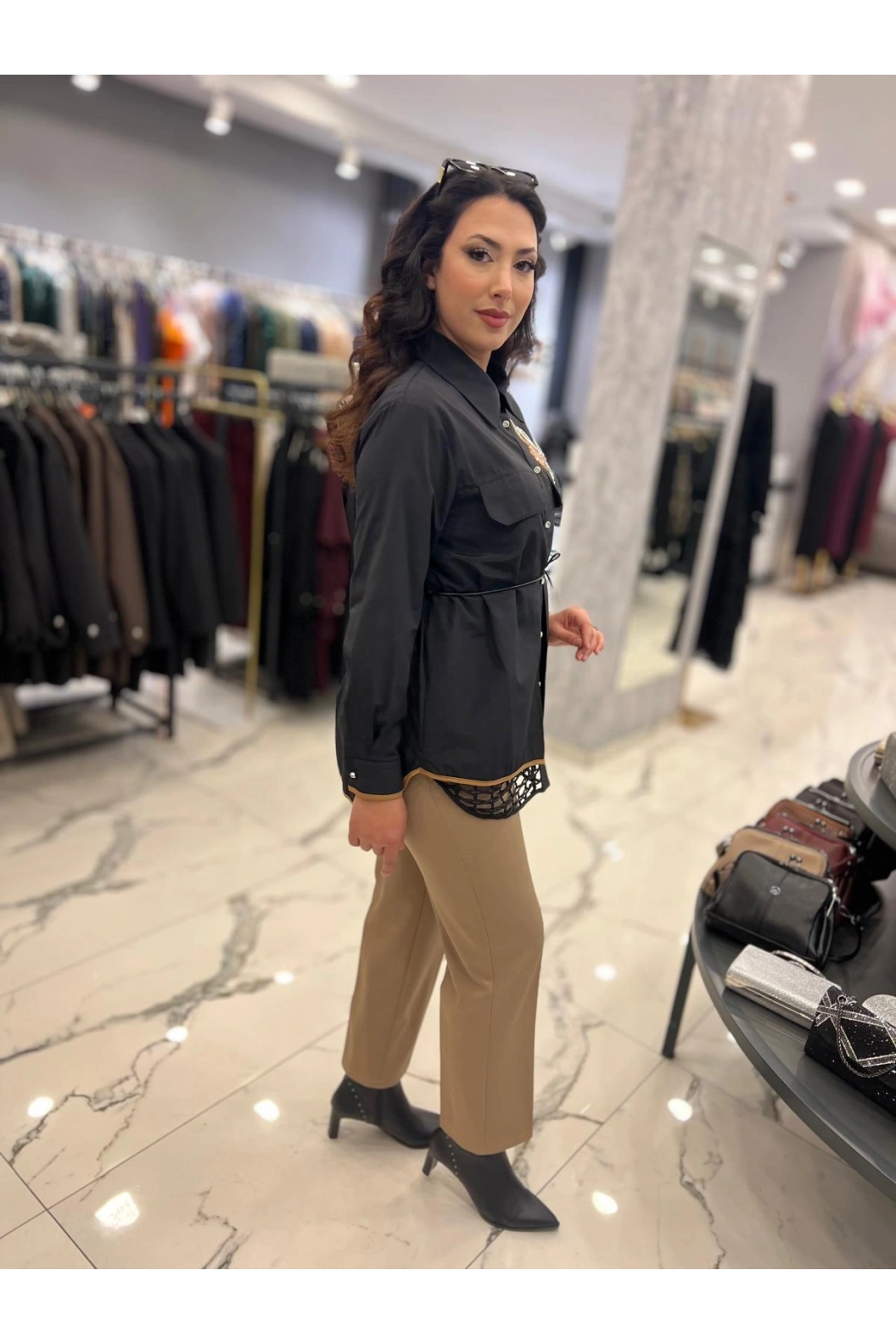 MY312-CEBİ TAŞLI FİLELİ GÖMLEK SİYAH