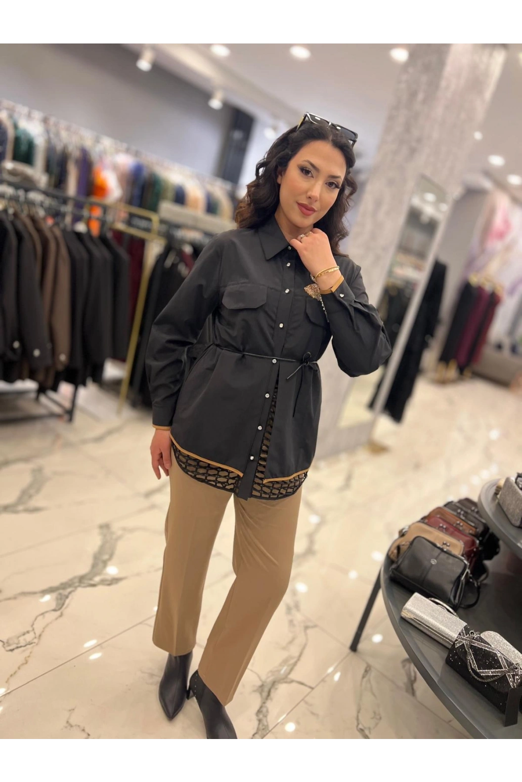 MY312-CEBİ TAŞLI FİLELİ GÖMLEK SİYAH