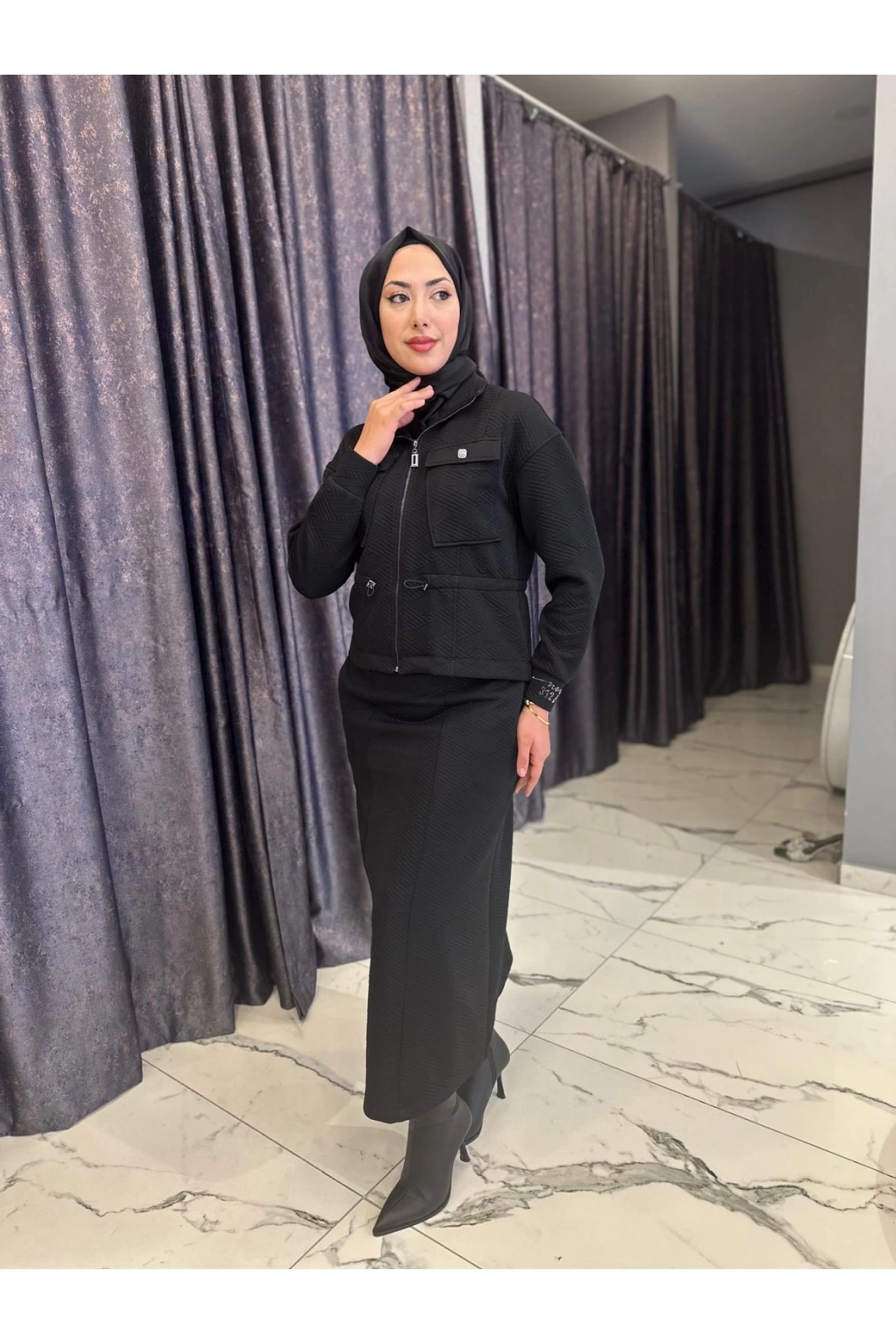 MY312-CEPLİ ETEKLİ TAKIM SİYAH