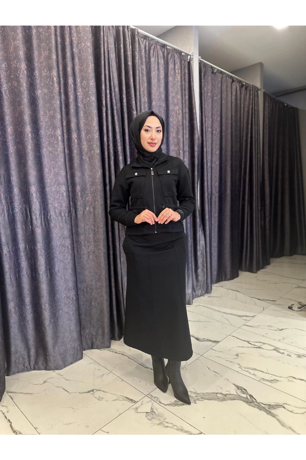 MY312-CEPLİ ETEKLİ TAKIM SİYAH