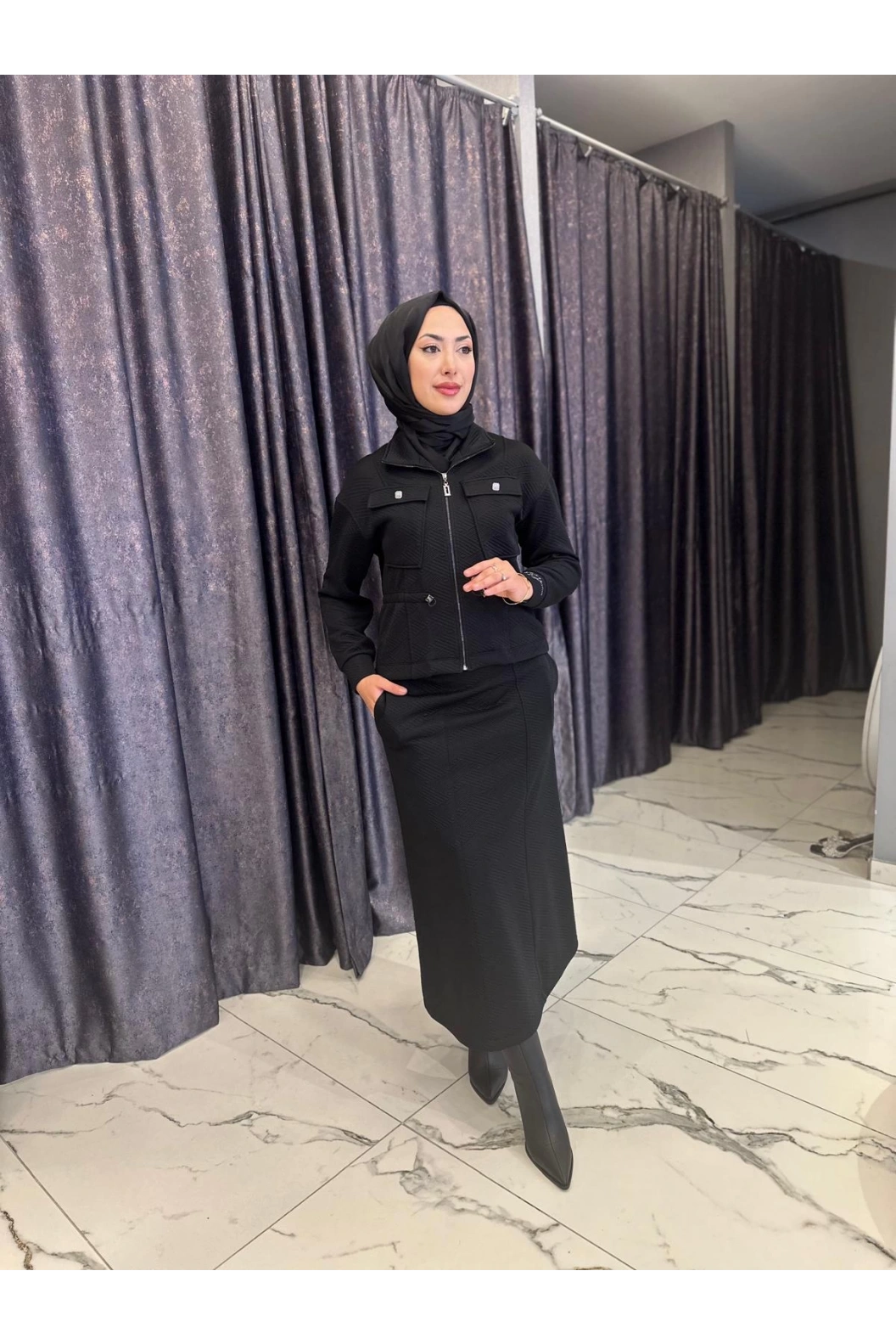 MY312-CEPLİ ETEKLİ TAKIM SİYAH