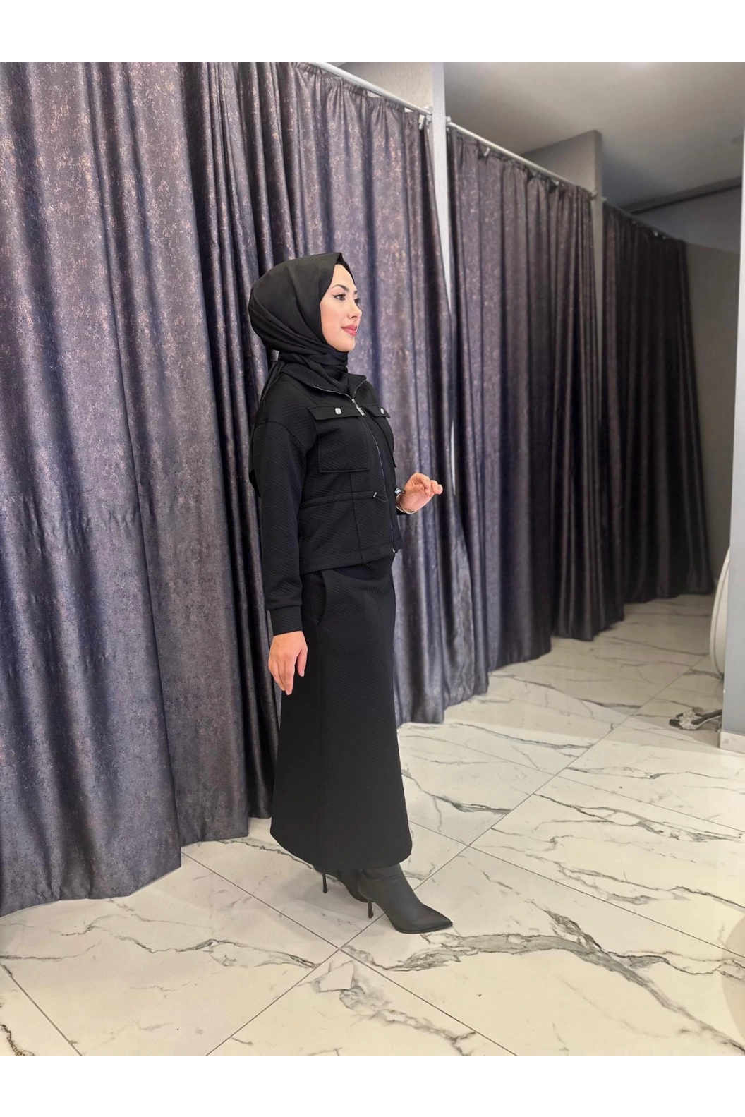 MY312-CEPLİ ETEKLİ TAKIM SİYAH