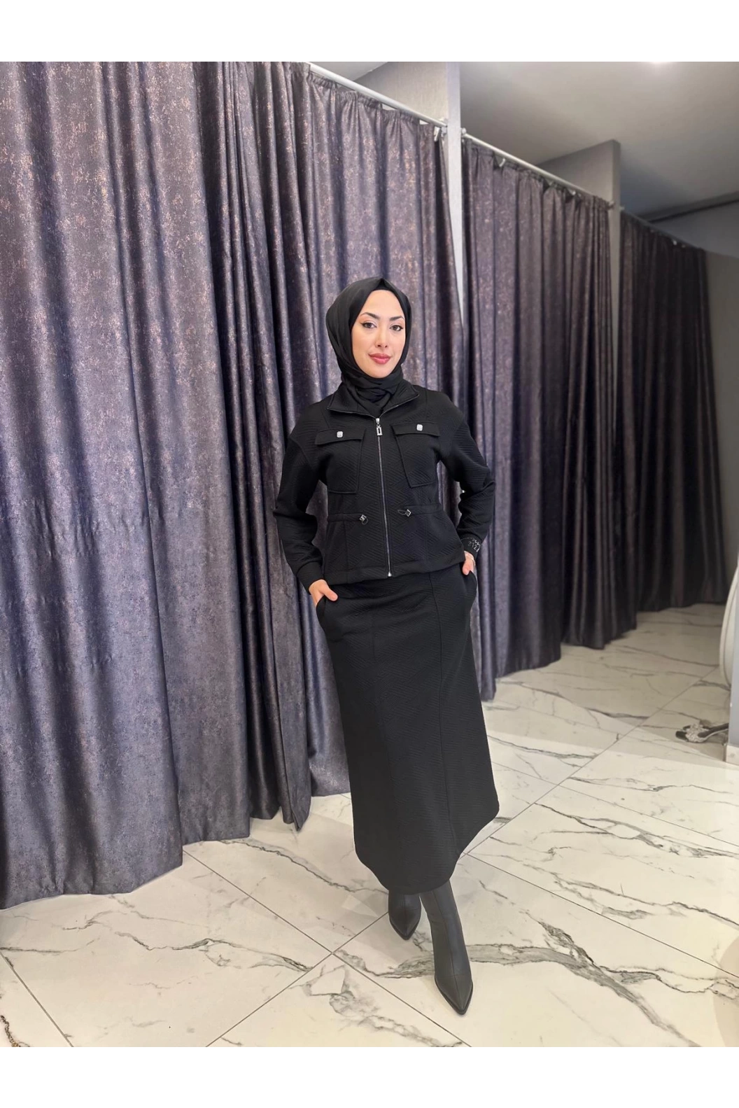 MY312-CEPLİ ETEKLİ TAKIM SİYAH