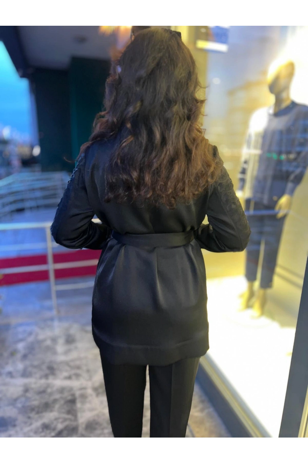 MY312-DANTELLİ BROŞLU TAKIM SİYAH