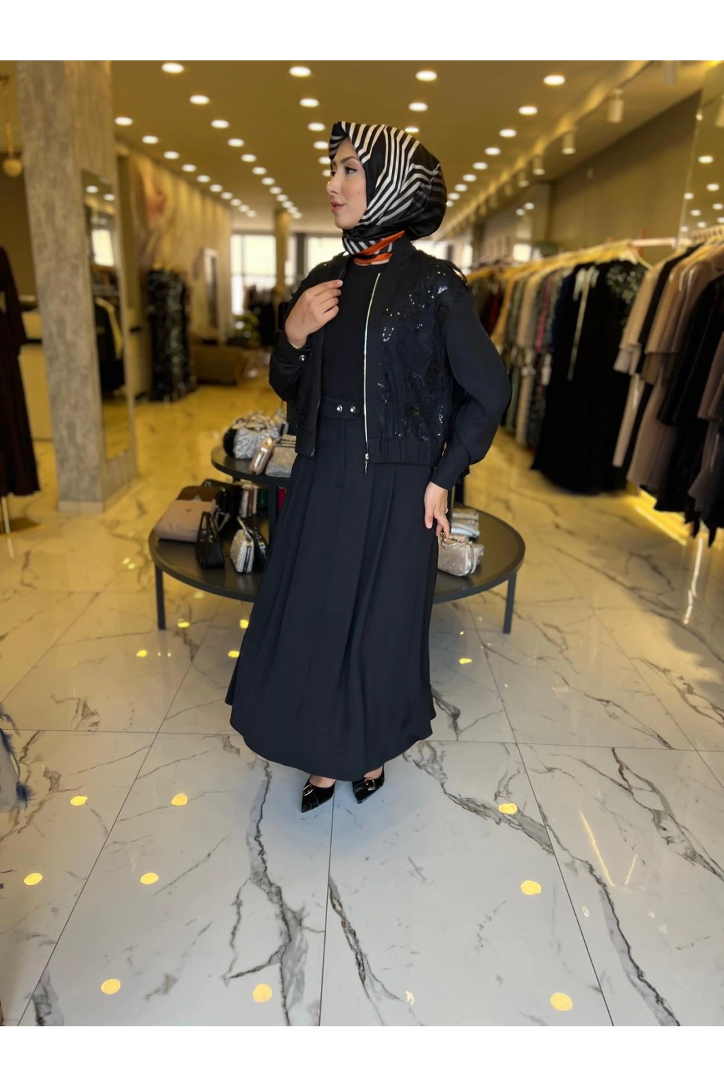 MY312-DANTELLİ FERMARLI TAKIM SİYAH