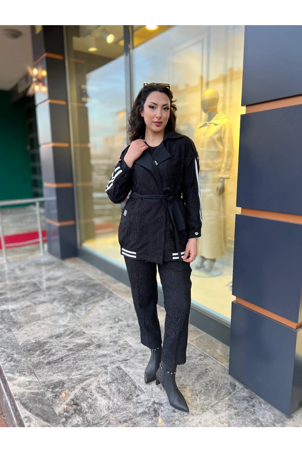 MY312-DANTELLİ ŞERİTLİ TAKIM SİYAH