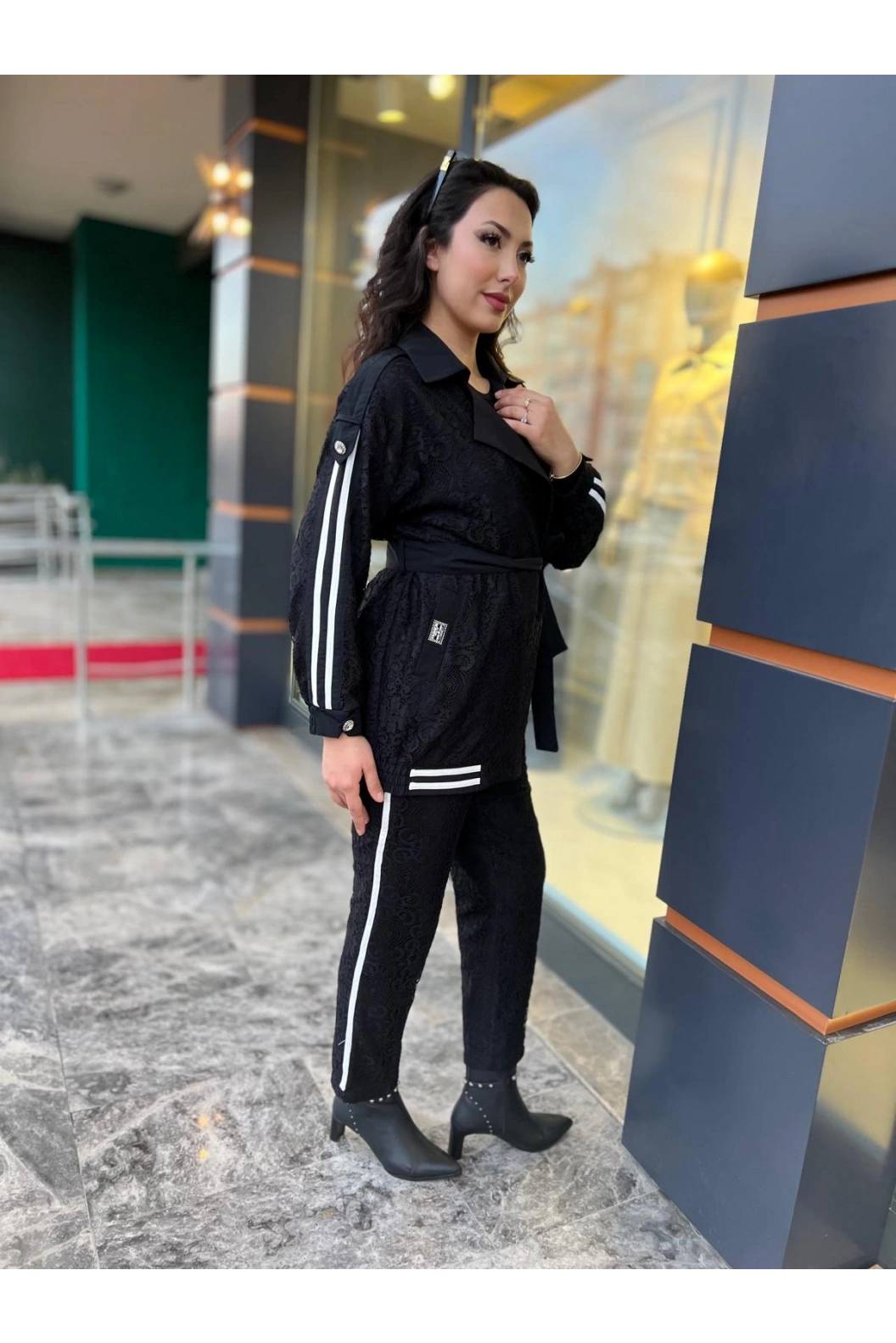 MY312-DANTELLİ ŞERİTLİ TAKIM SİYAH