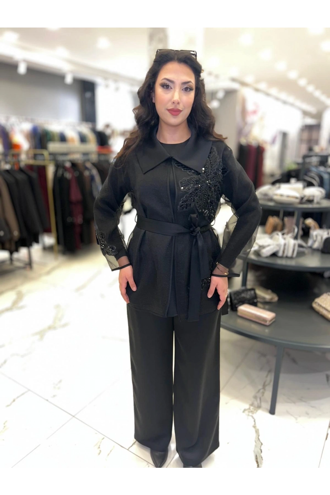 MY312-İŞLEME DETAY ÜÇLÜ TAKIM SİYAH