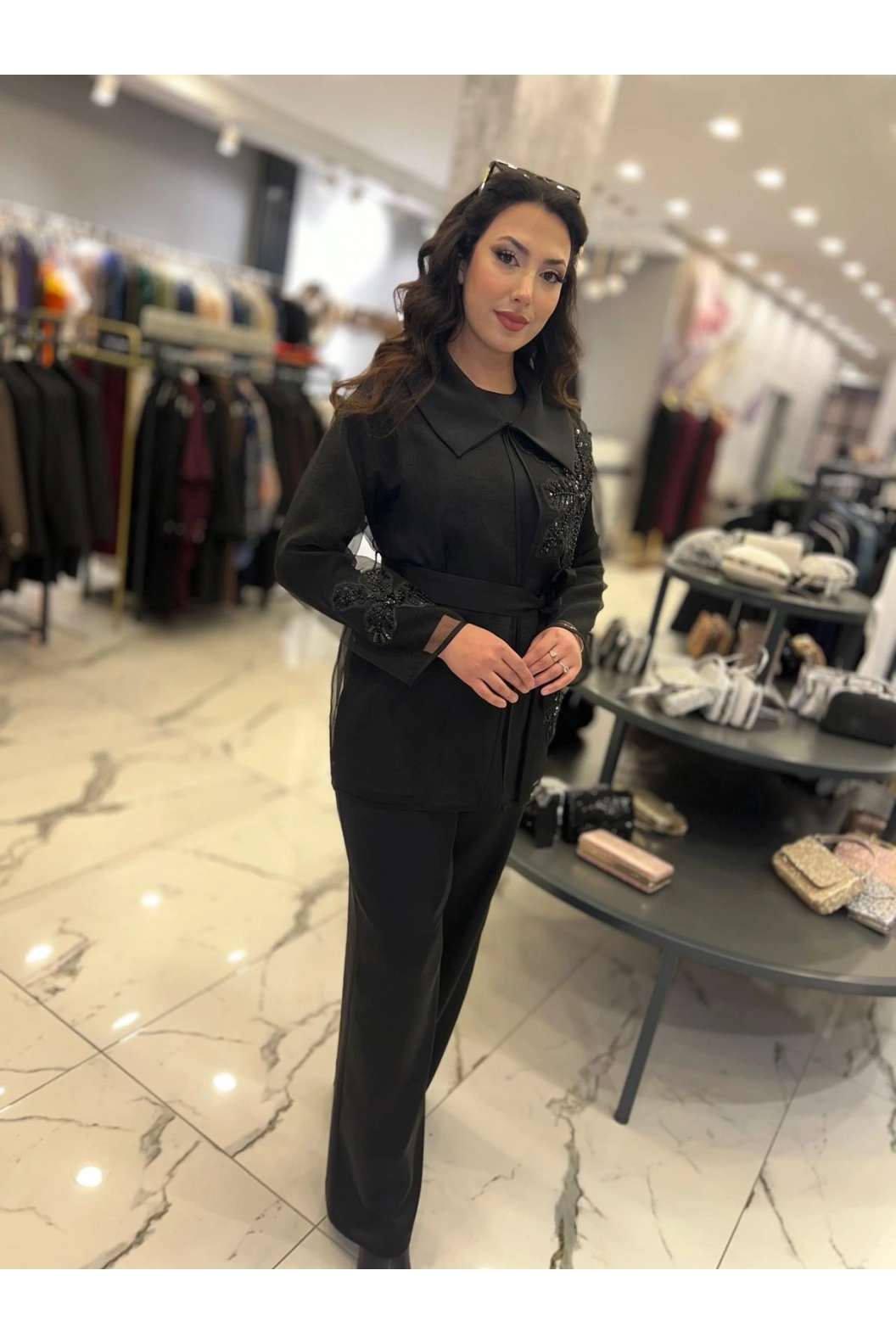 MY312-İŞLEME DETAY ÜÇLÜ TAKIM SİYAH