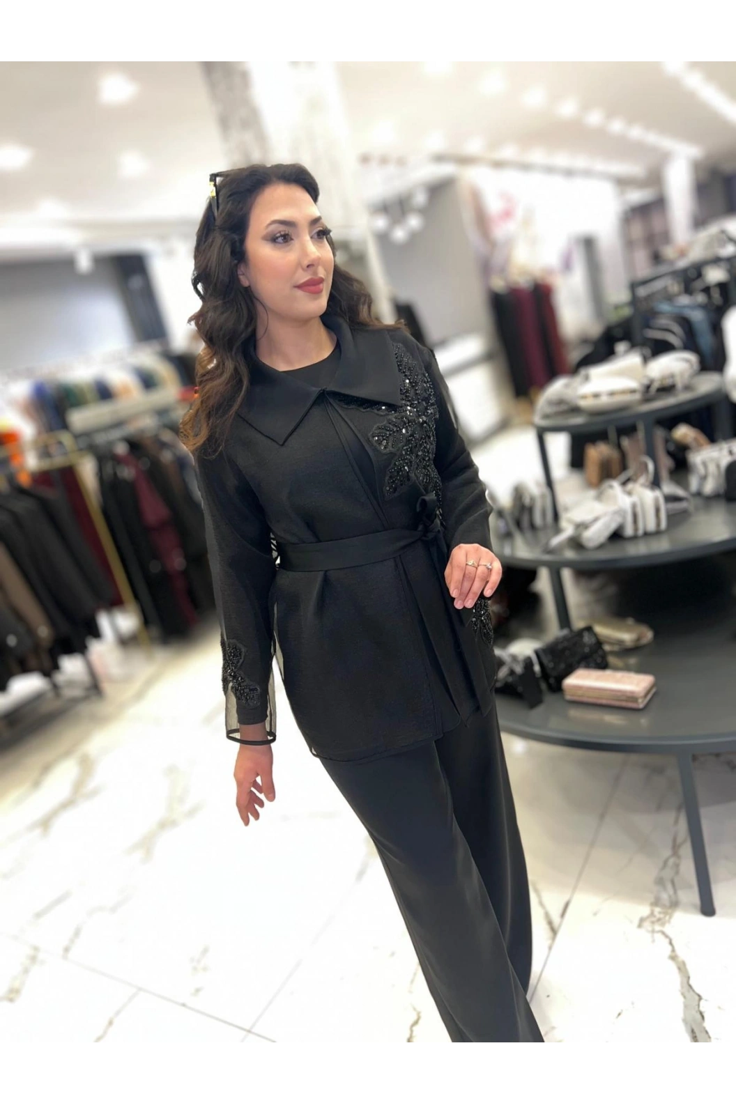 MY312-İŞLEME DETAY ÜÇLÜ TAKIM SİYAH